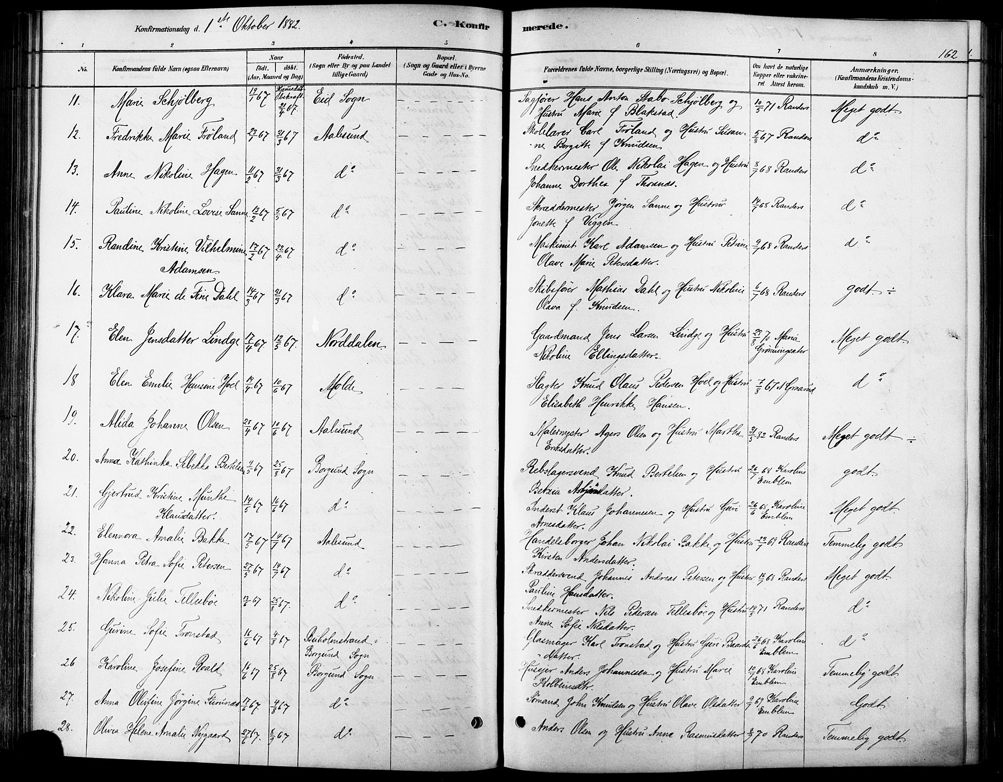 Ministerialprotokoller, klokkerbøker og fødselsregistre - Møre og Romsdal, SAT/A-1454/529/L0454: Parish register (official) no. 529A04, 1878-1885, p. 162