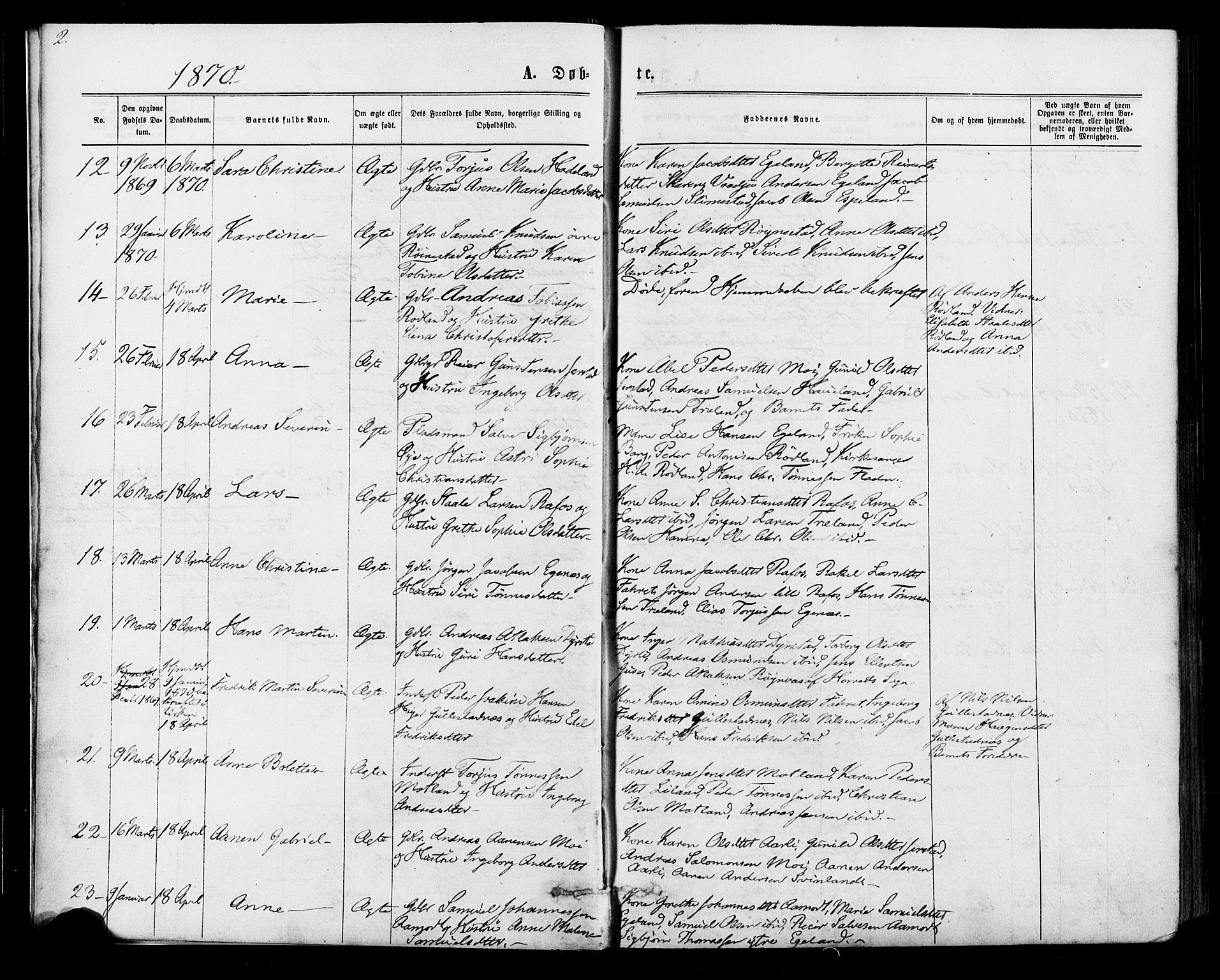 Kvinesdal sokneprestkontor, AV/SAK-1111-0026/F/Fa/Fab/L0007: Parish register (official) no. A 7, 1870-1885, p. 2