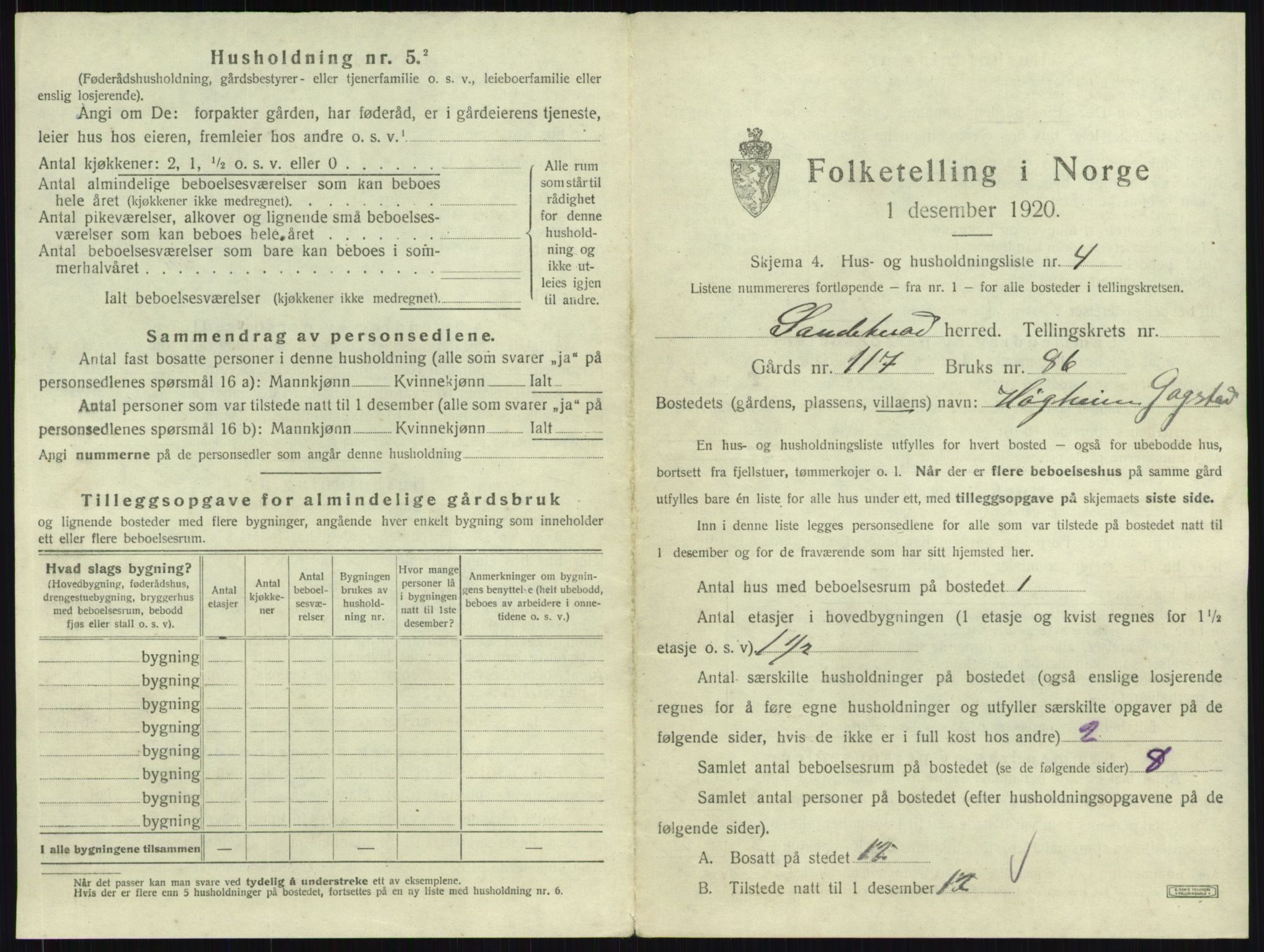 SAKO, 1920 census for Sandeherred, 1920, p. 2582