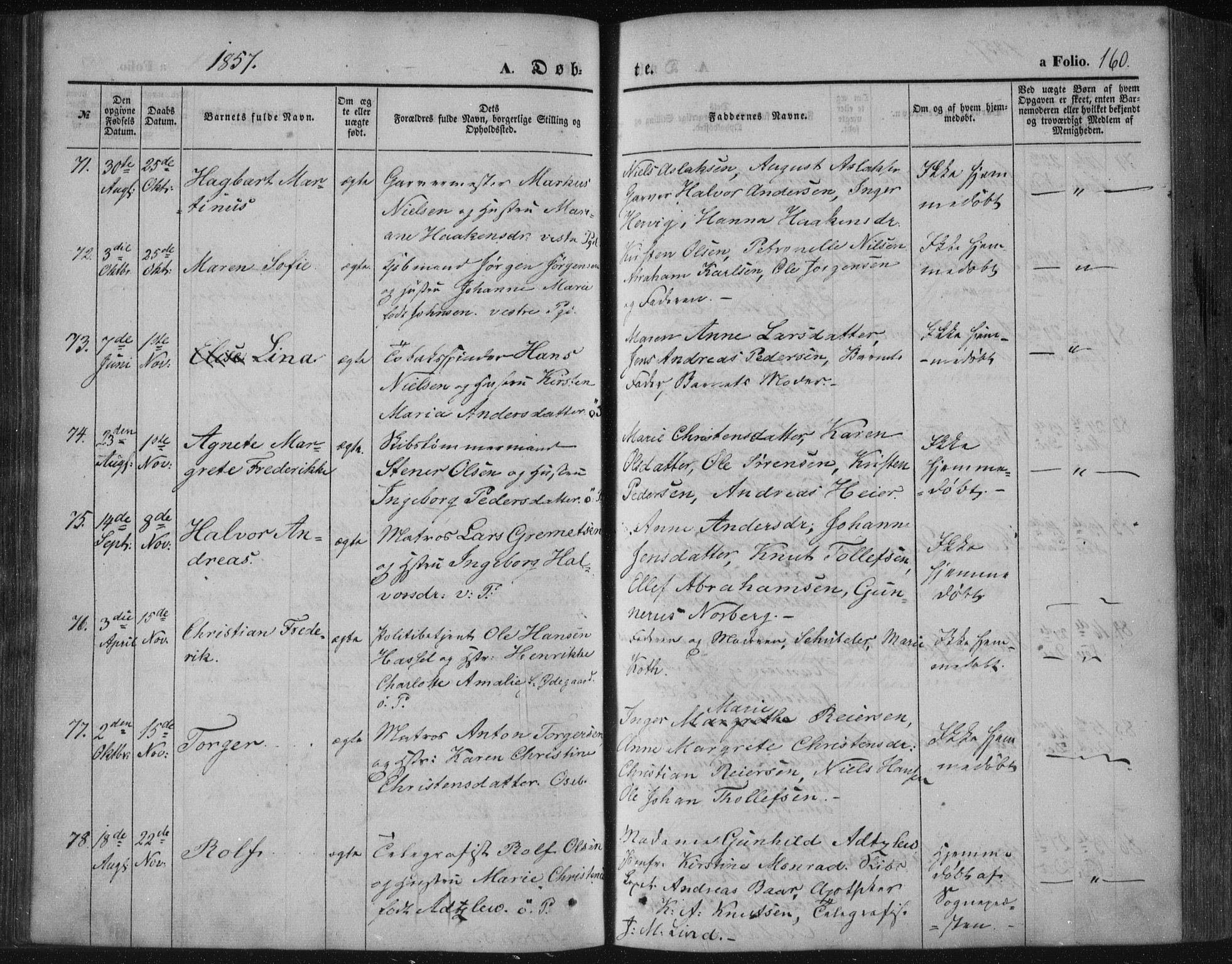 Porsgrunn kirkebøker , SAKO/A-104/F/Fa/L0006: Parish register (official) no. 6, 1841-1857, p. 160