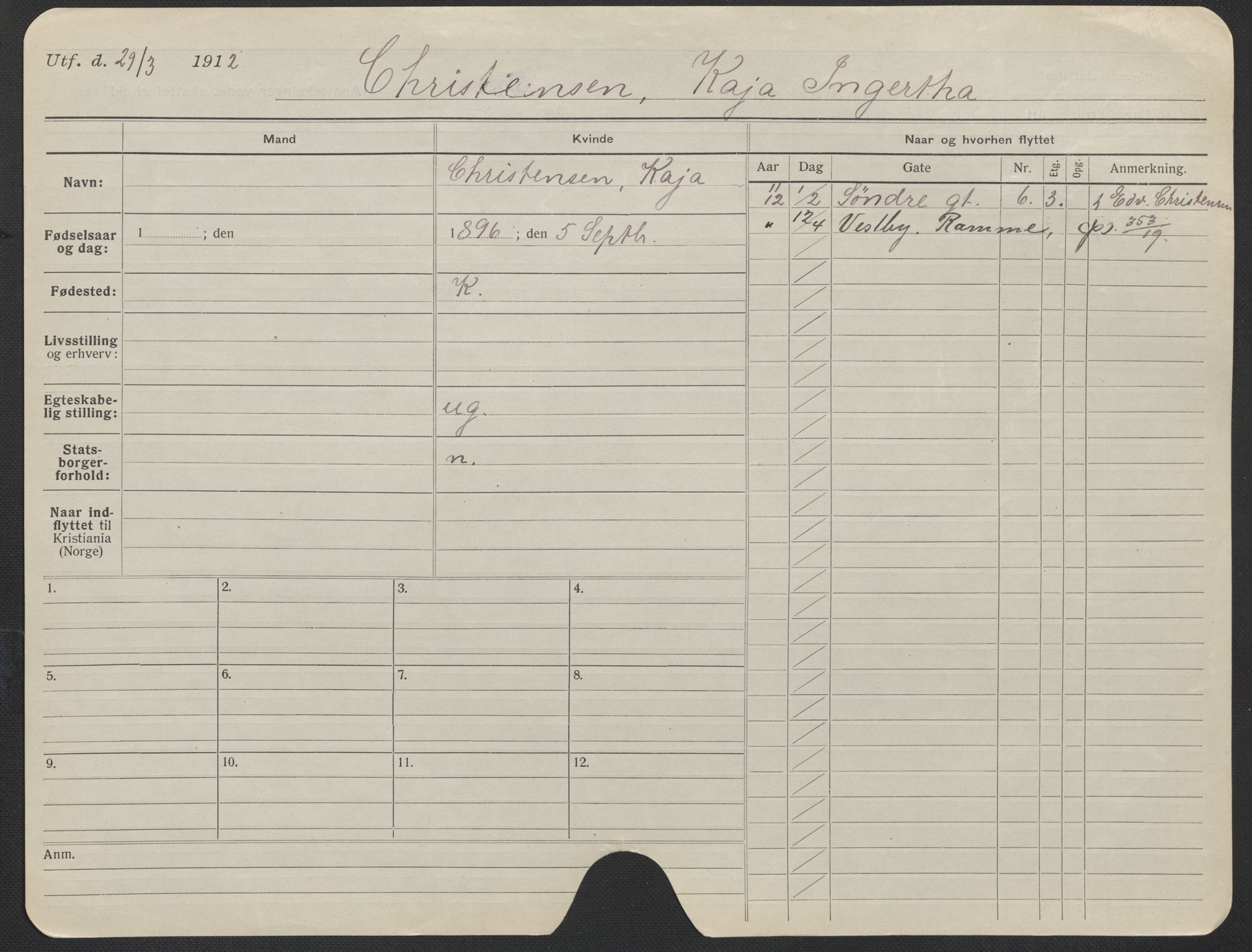 Oslo folkeregister, Registerkort, AV/SAO-A-11715/F/Fa/Fac/L0019: Kvinner, 1906-1914, p. 149a