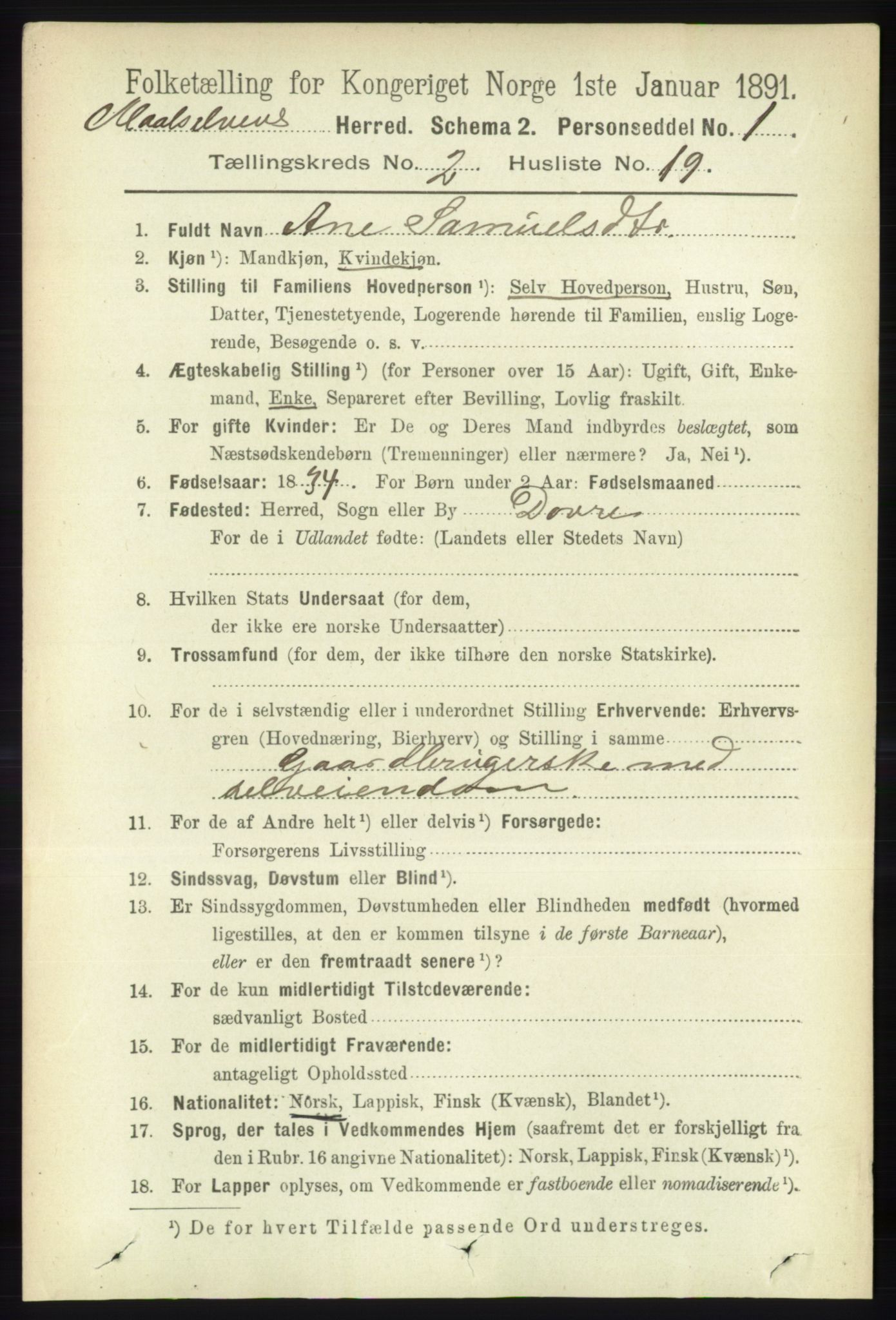 RA, 1891 census for 1924 Målselv, 1891, p. 404