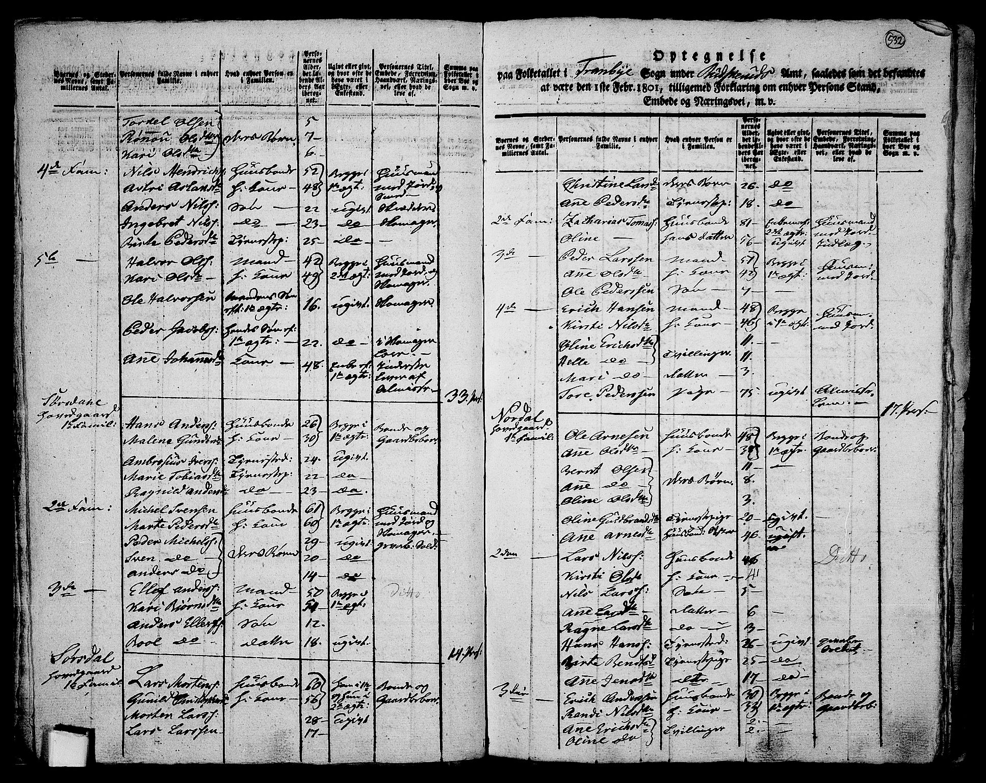 RA, 1801 census for 0626P Lier, 1801, p. 531b-532a