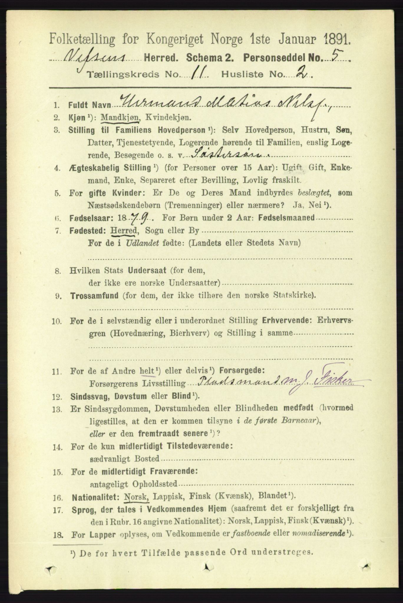 RA, 1891 census for 1824 Vefsn, 1891, p. 5676