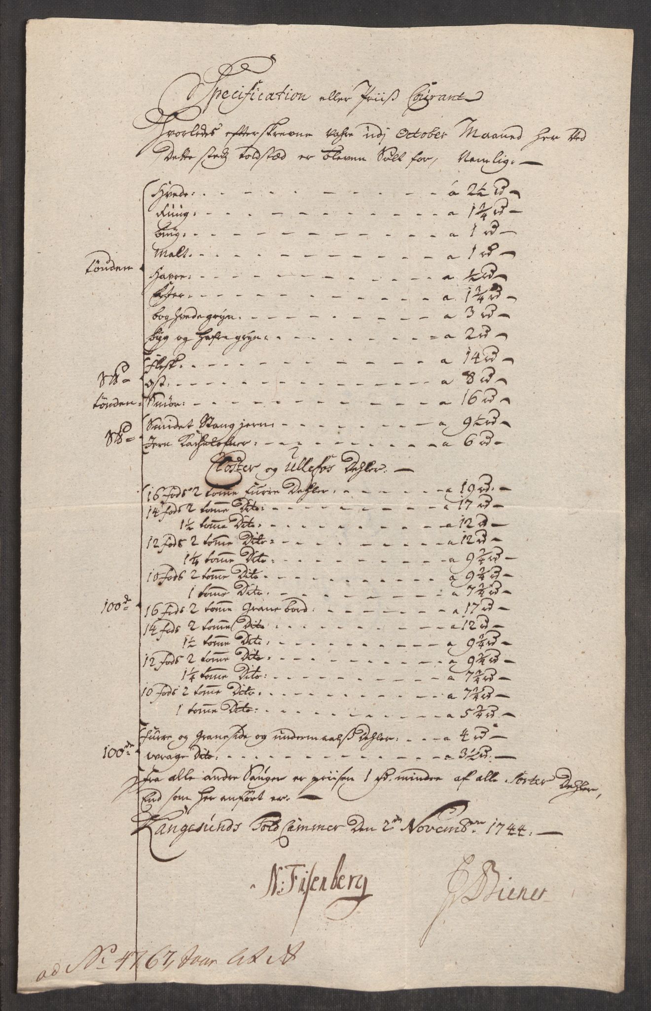 Rentekammeret inntil 1814, Realistisk ordnet avdeling, AV/RA-EA-4070/Oe/L0002: [Ø1]: Priskuranter, 1740-1744, p. 941