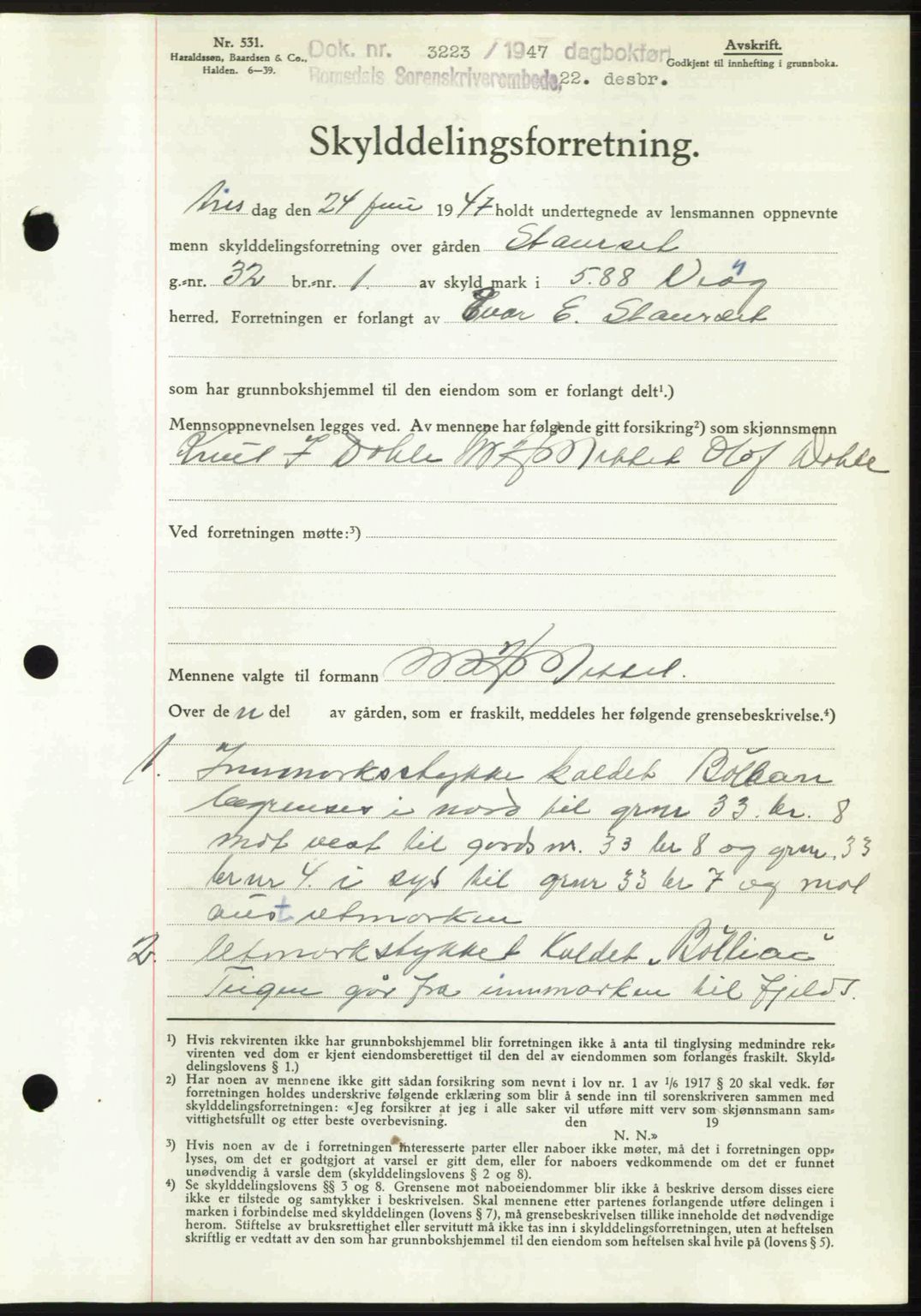 Romsdal sorenskriveri, SAT/A-4149/1/2/2C: Mortgage book no. A24, 1947-1947, Diary no: : 3223/1947