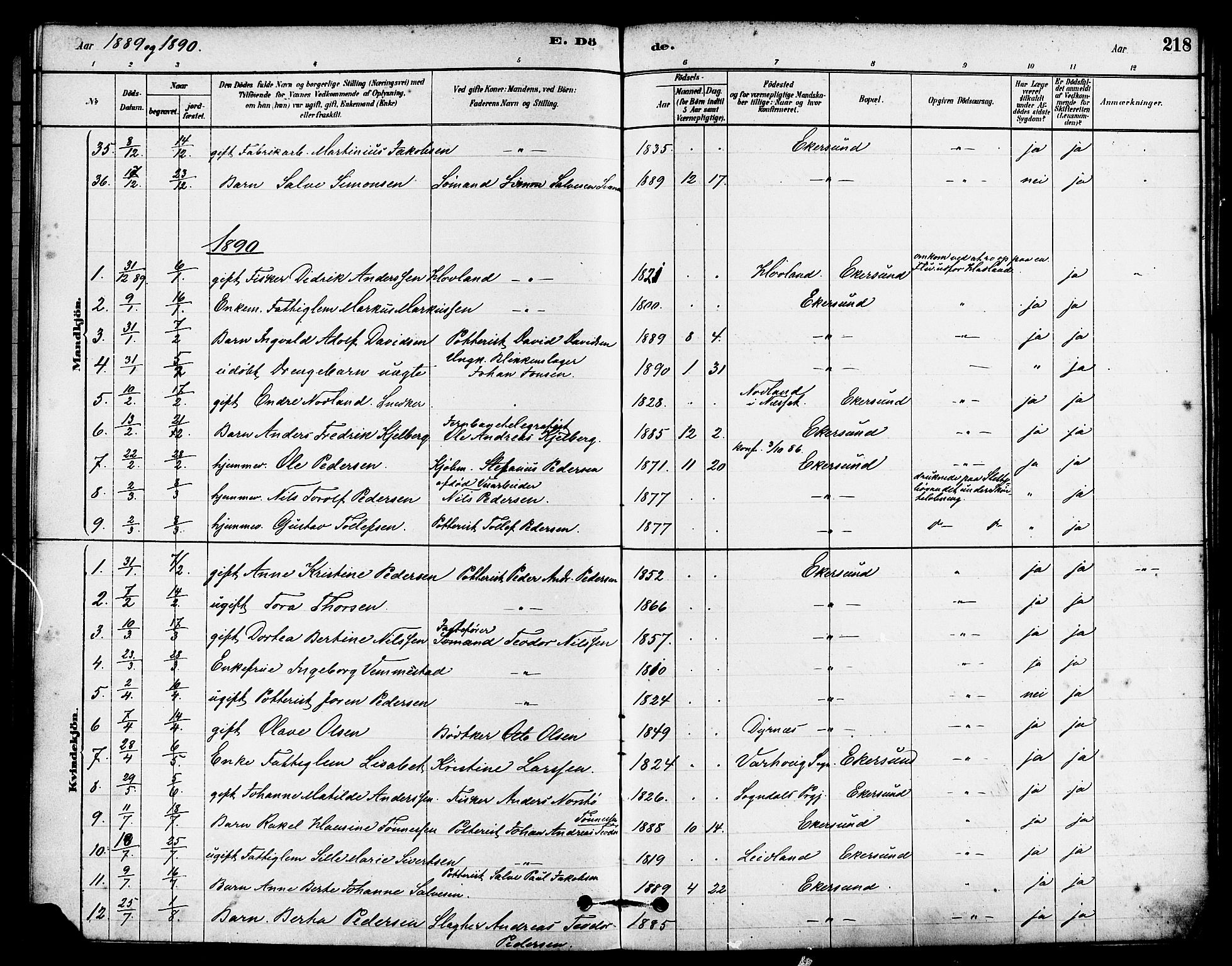 Eigersund sokneprestkontor, SAST/A-101807/S08/L0015: Parish register (official) no. A 15, 1879-1892, p. 218