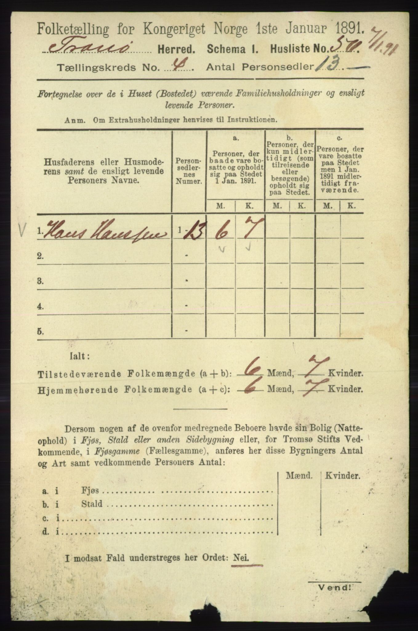 RA, 1891 census for 1927 Tranøy, 1891, p. 1433