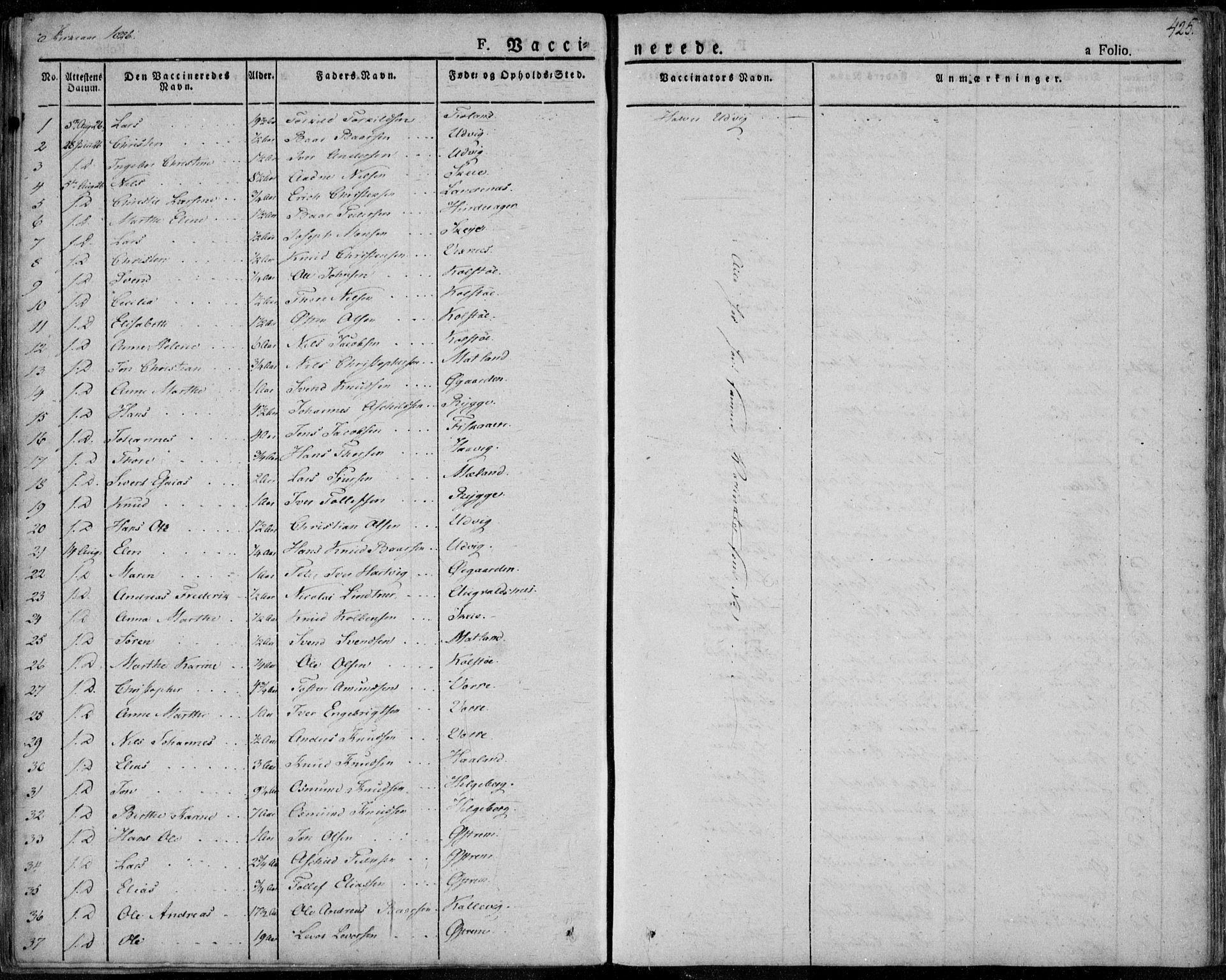 Avaldsnes sokneprestkontor, SAST/A -101851/H/Ha/Haa/L0005: Parish register (official) no. A 5.2, 1825-1841, p. 425