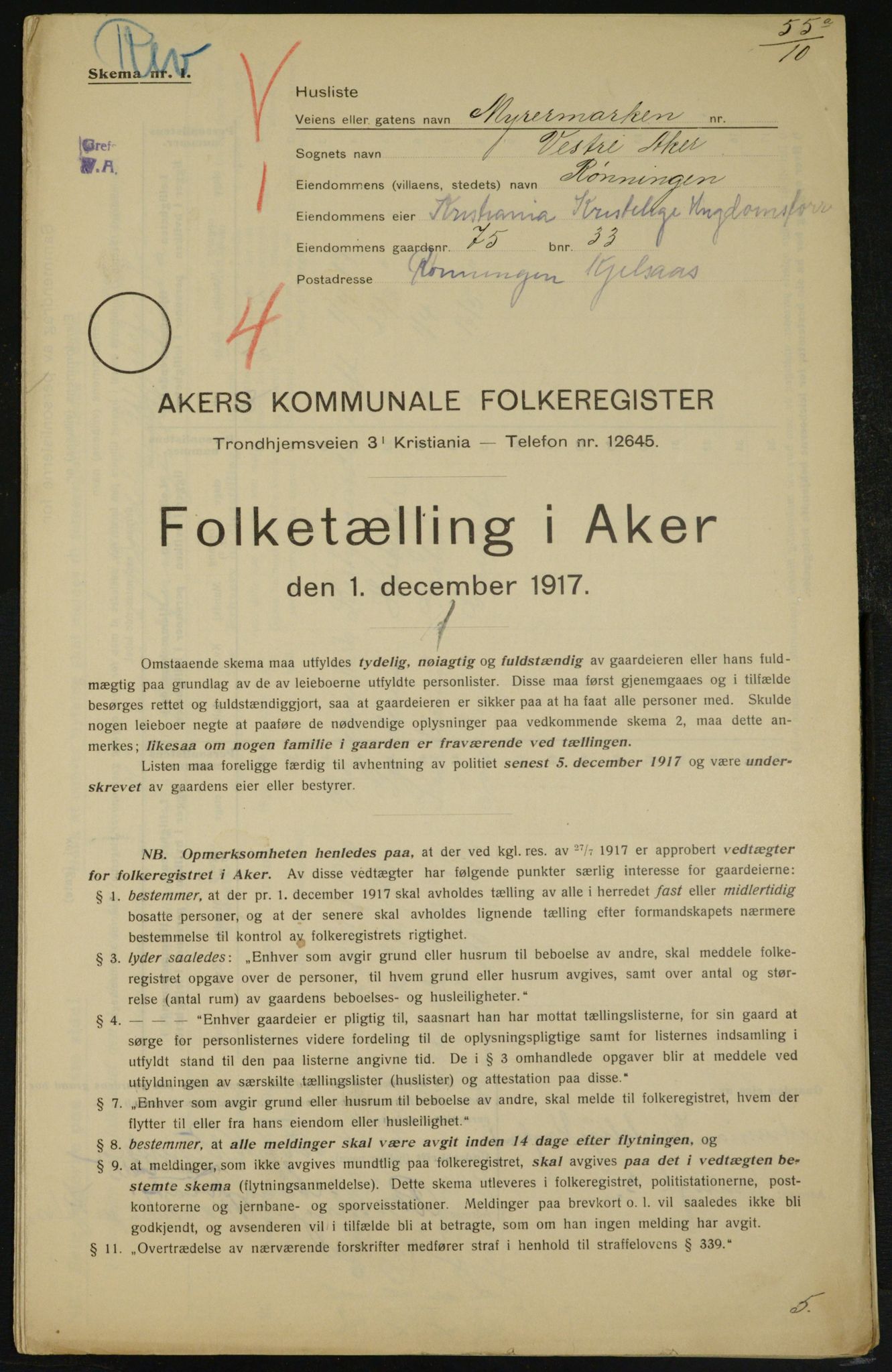 OBA, Municipal Census 1917 for Aker, 1917, p. 14180