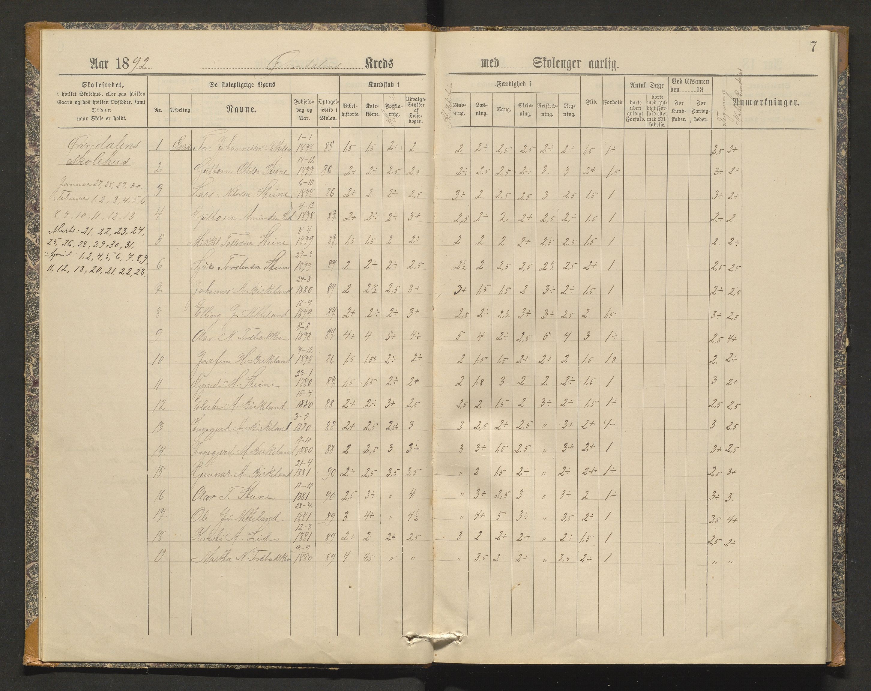 Kvam herad. Barneskulane, IKAH/1238-231/F/Fa/L0004: Skuleprotokoll for Øvredalen og Vikøy krinsar, 1890-1892, p. 5