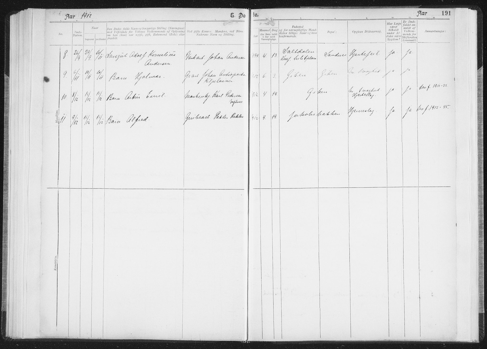 Ministerialprotokoller, klokkerbøker og fødselsregistre - Nordland, SAT/A-1459/850/L0711: Curate's parish register no. 850B01, 1902-1915, p. 191