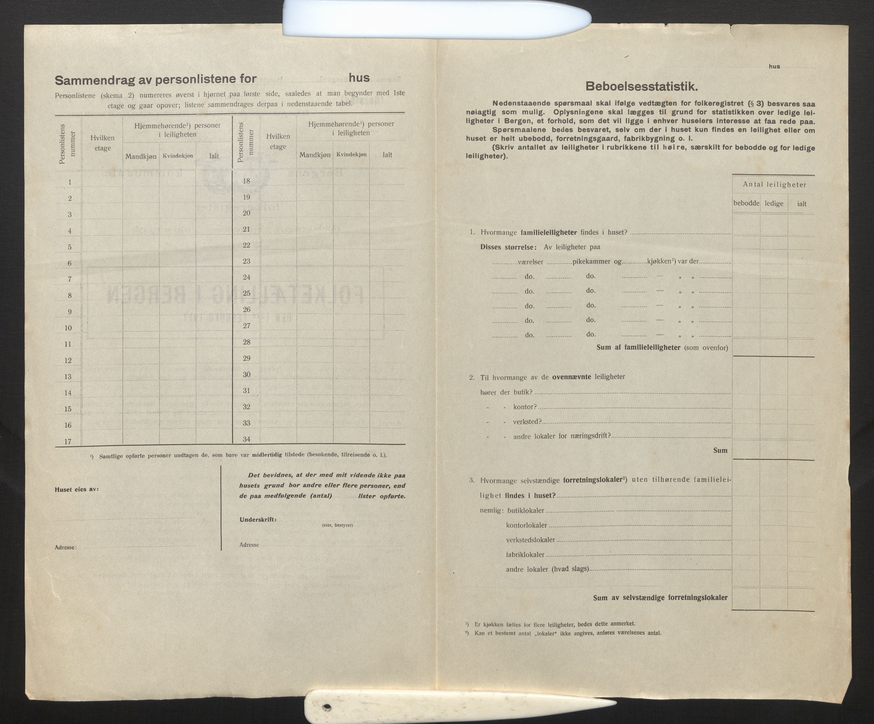 SAB, Municipal Census 1917 for Bergen, 1917, p. 53209