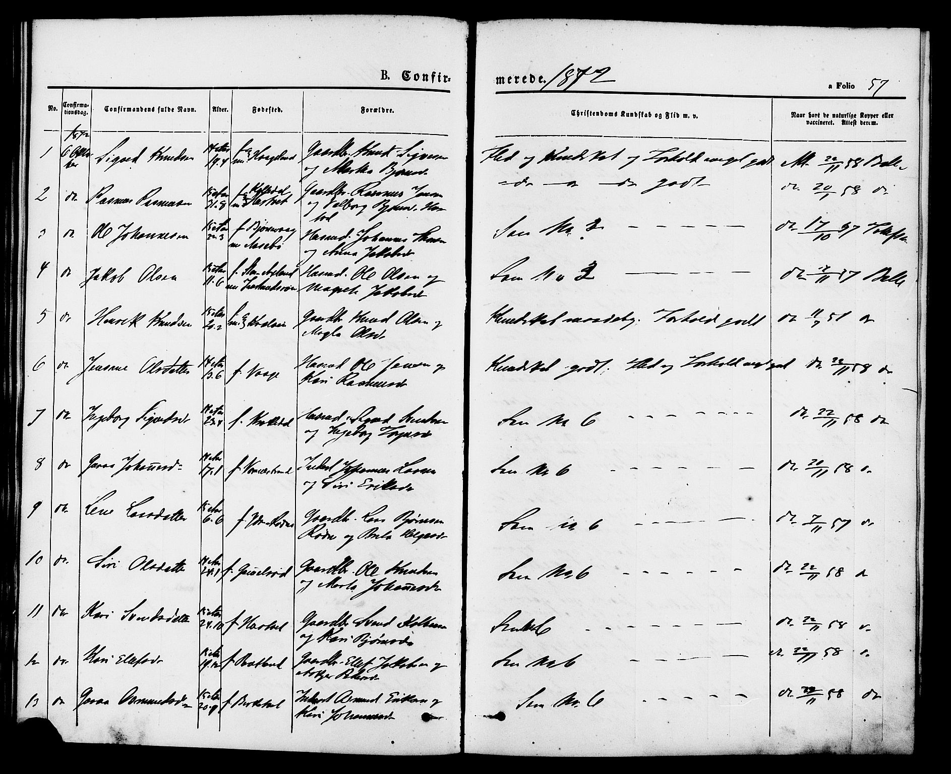 Vikedal sokneprestkontor, AV/SAST-A-101840/01/IV: Parish register (official) no. A 9, 1868-1885, p. 57