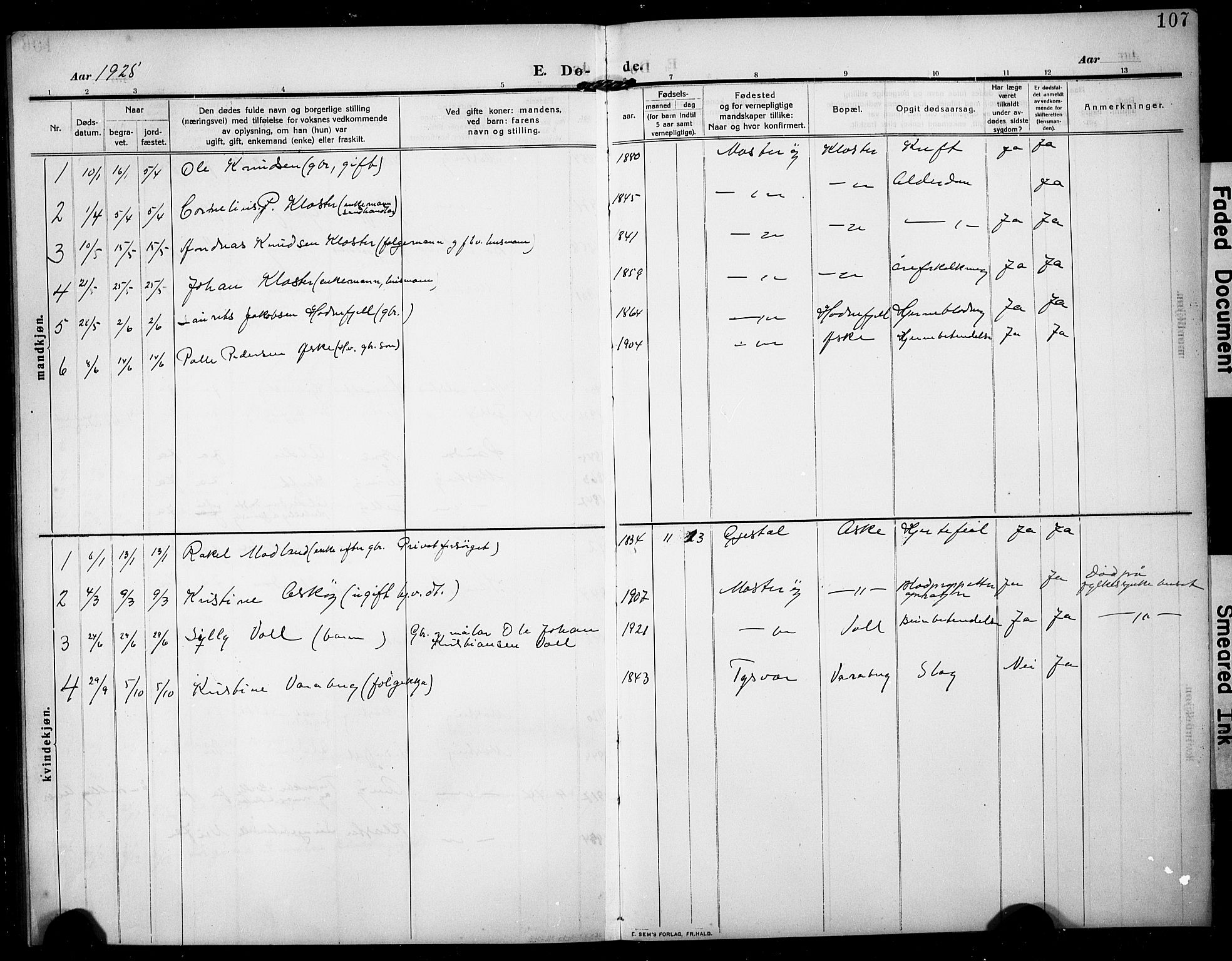 Rennesøy sokneprestkontor, SAST/A -101827/H/Ha/Hab/L0013: Parish register (copy) no. B 12, 1907-1928, p. 107