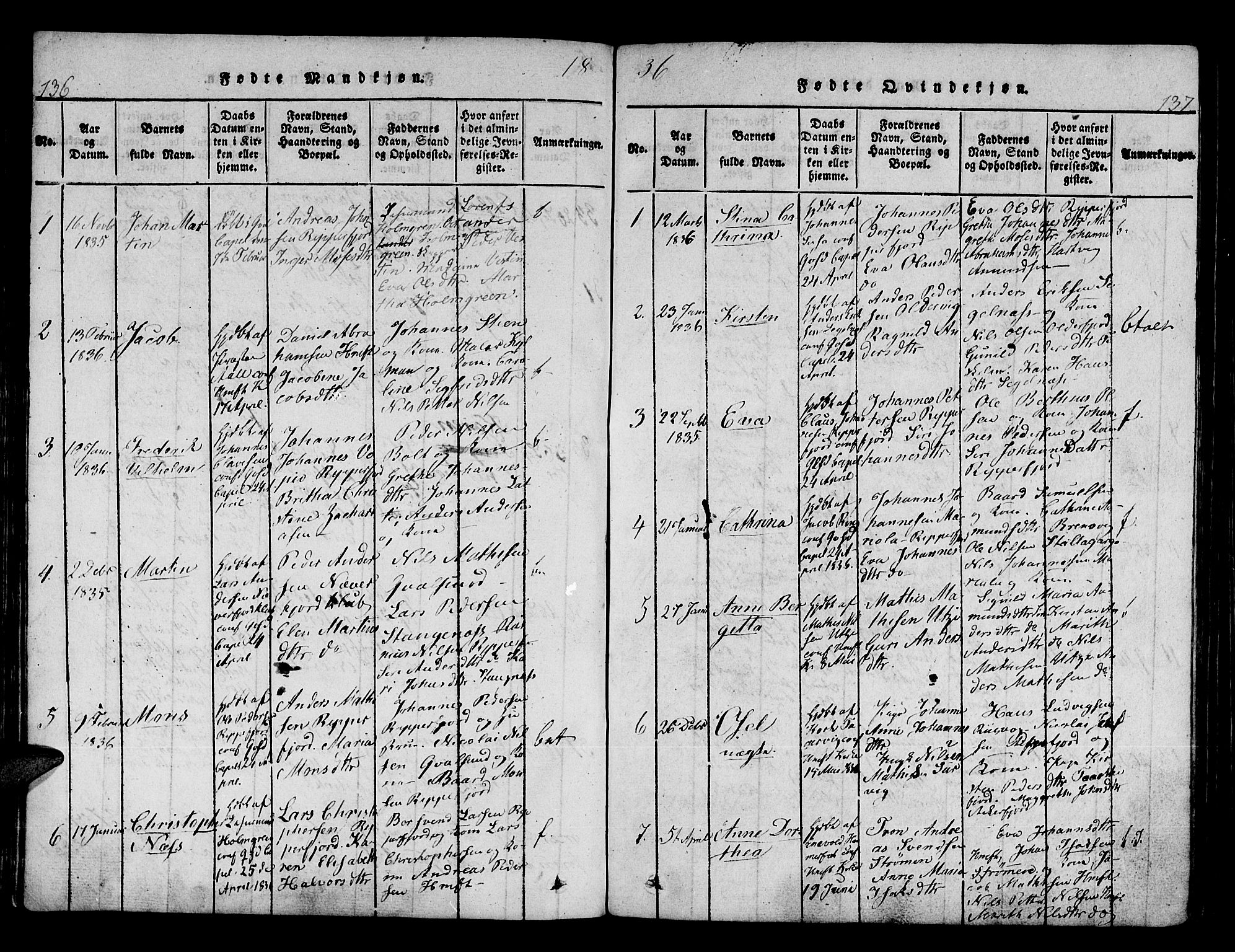 Hammerfest sokneprestkontor, SATØ/S-1347/H/Ha/L0003.kirke: Parish register (official) no. 3, 1821-1842, p. 136-137