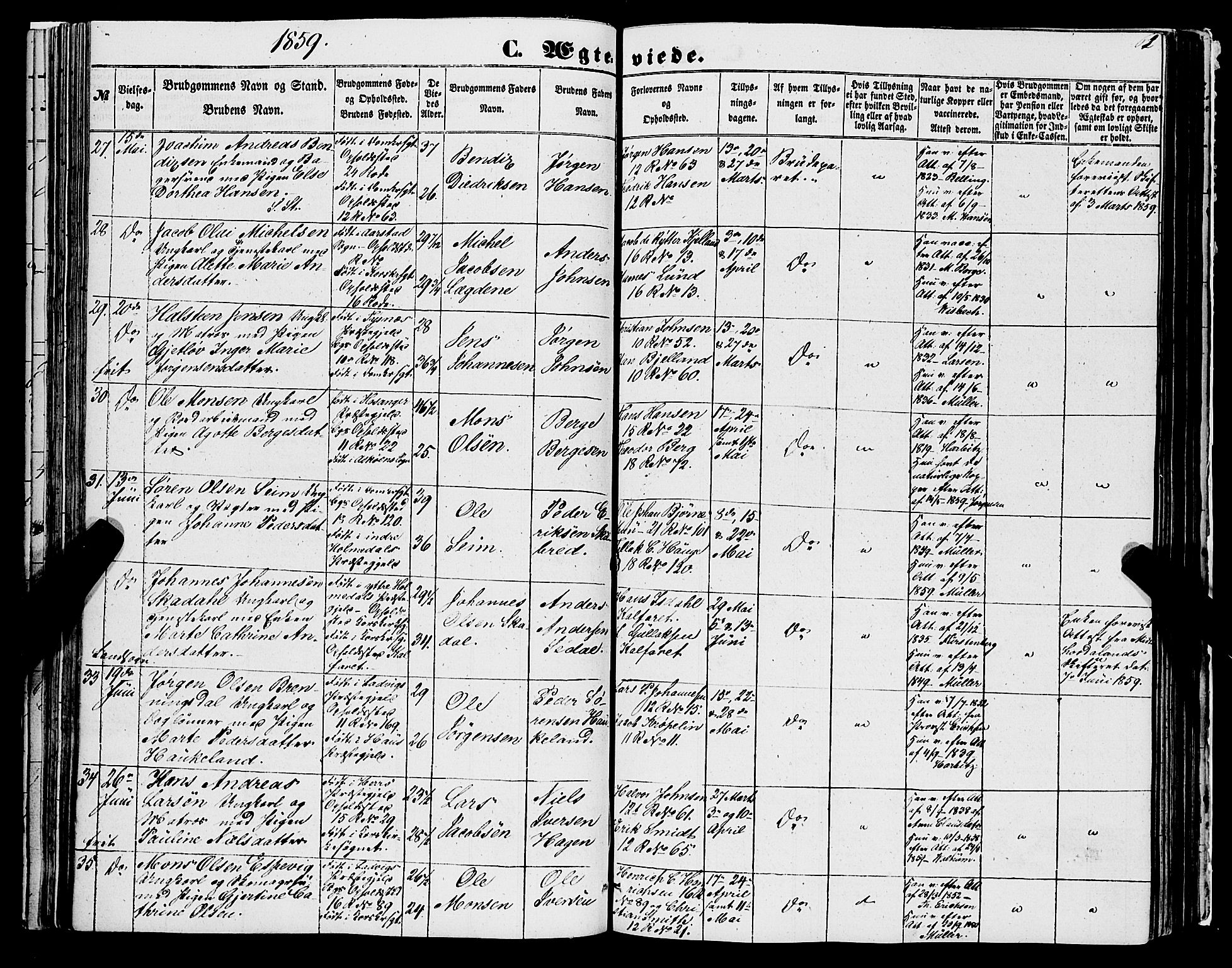 Domkirken sokneprestembete, SAB/A-74801/H/Haa/L0034: Parish register (official) no. D 2, 1853-1874, p. 62