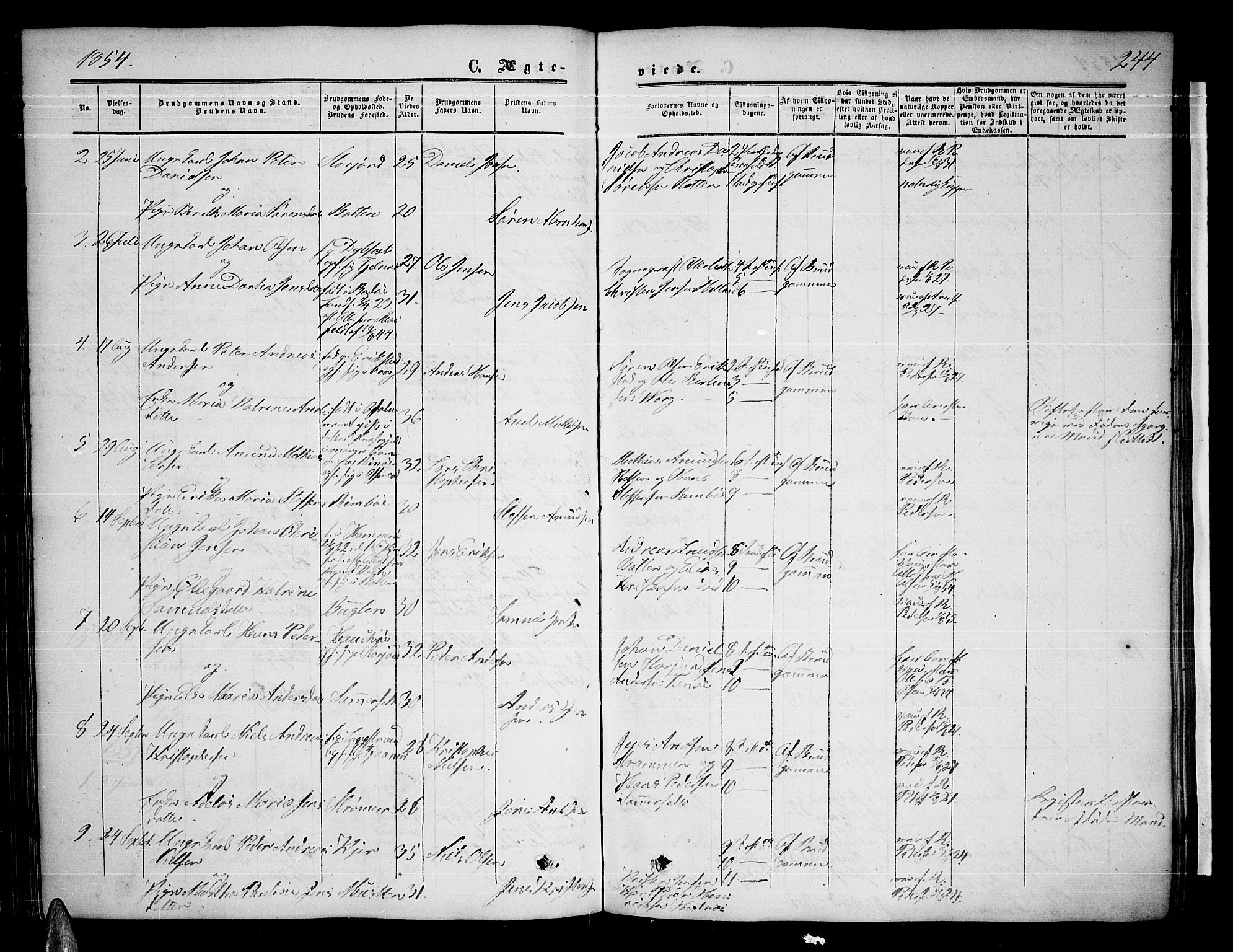 Ministerialprotokoller, klokkerbøker og fødselsregistre - Nordland, AV/SAT-A-1459/872/L1046: Parish register (copy) no. 872C02, 1852-1879, p. 244