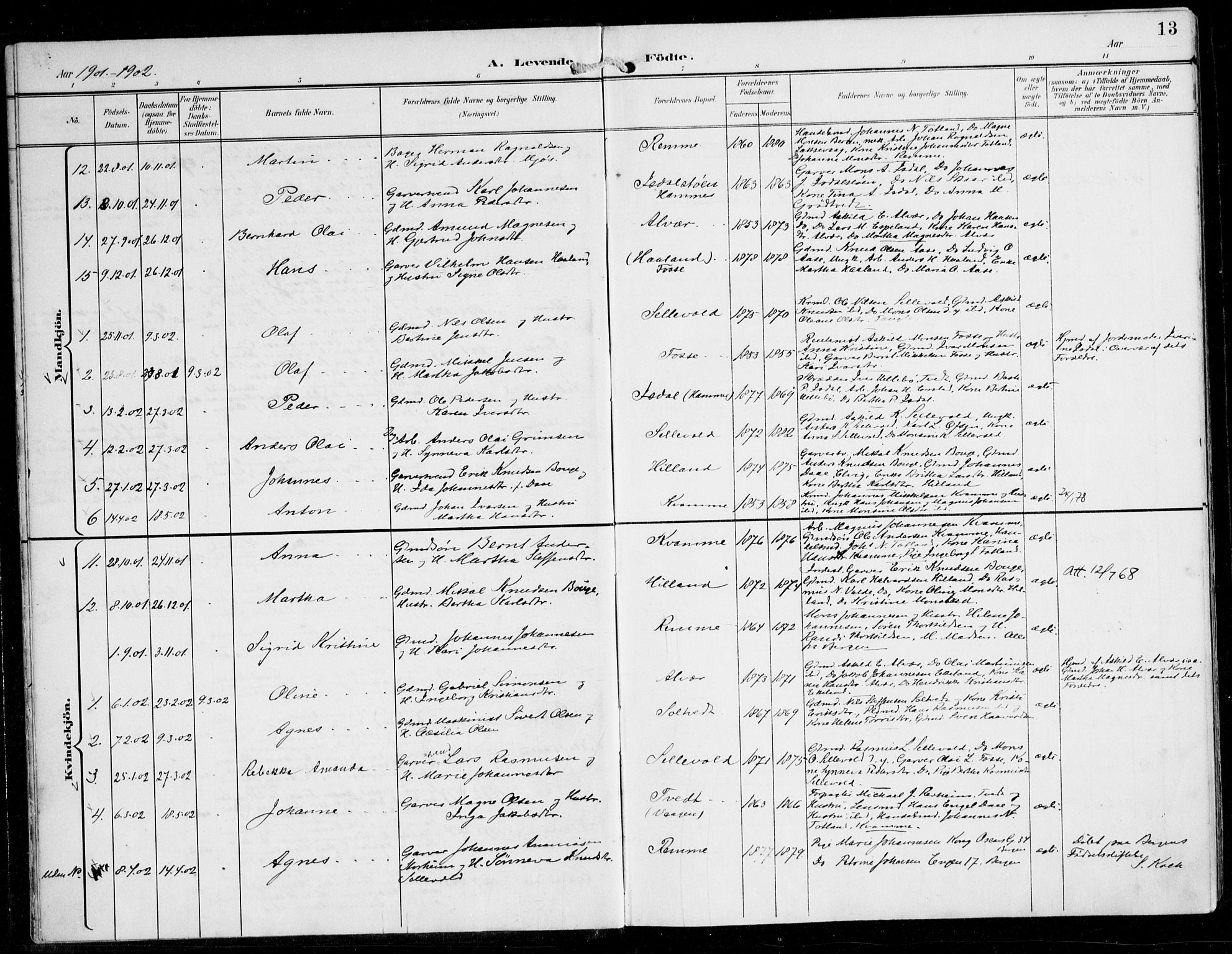 Alversund Sokneprestembete, SAB/A-73901/H/Ha/Haa/Haaa/L0003: Parish register (official) no. A 3, 1897-1926, p. 13