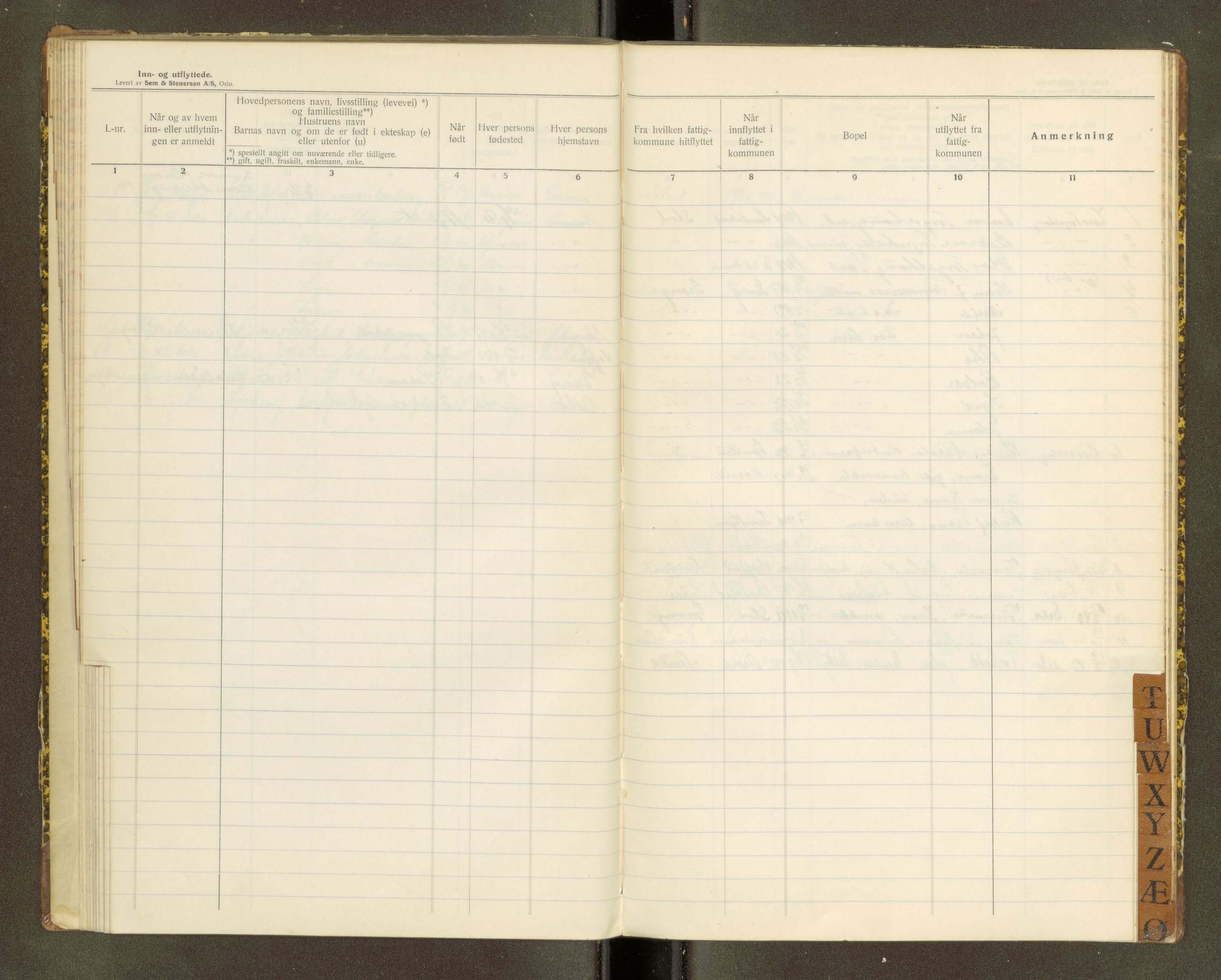 Snåsa lensmannskontor, AV/SAT-A-1040/03/L0007: 03.05.02 Inn- og utflyttingsprotokoll, 1927-1943