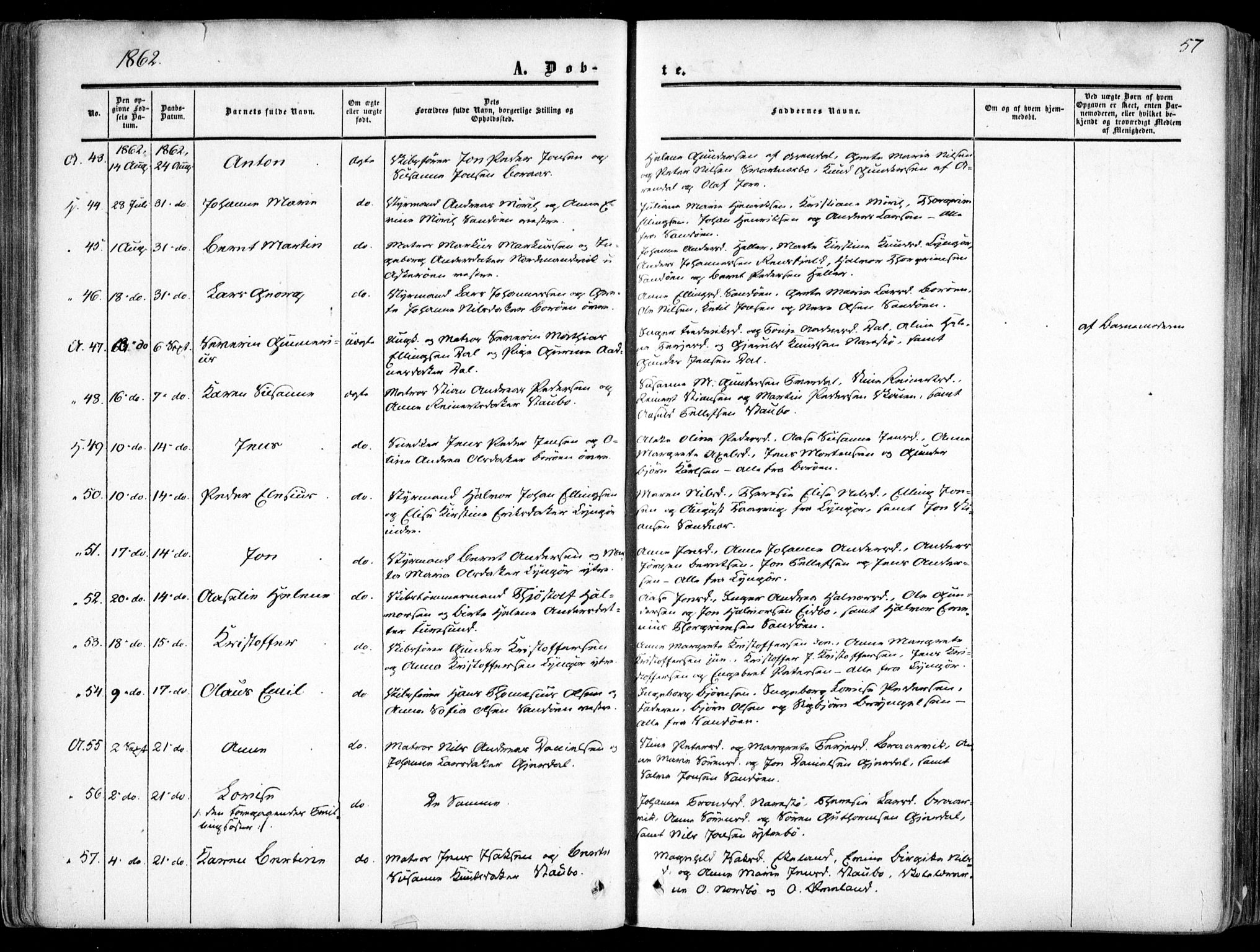 Dypvåg sokneprestkontor, SAK/1111-0007/F/Fa/Faa/L0006: Parish register (official) no. A 6, 1855-1872, p. 57
