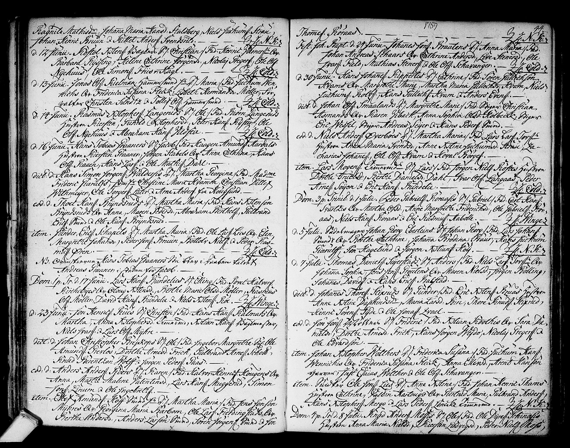 Kongsberg kirkebøker, AV/SAKO-A-22/F/Fa/L0004: Parish register (official) no. I 4, 1756-1768, p. 44