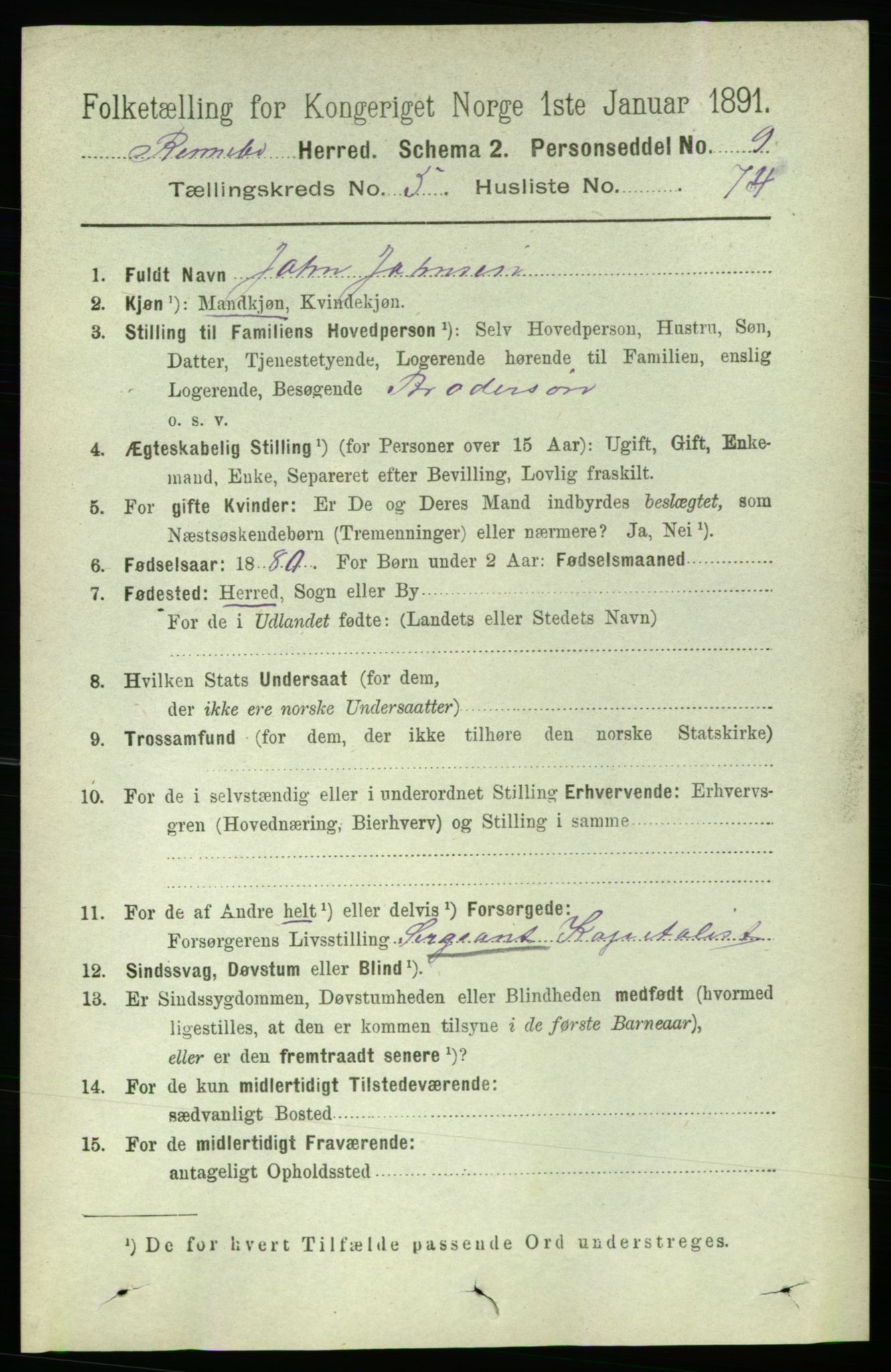 RA, 1891 census for 1635 Rennebu, 1891, p. 3037