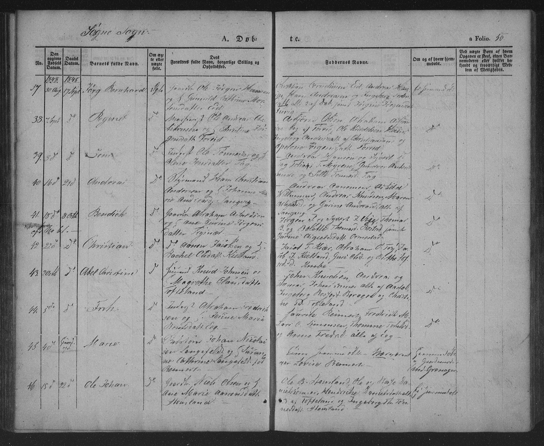 Søgne sokneprestkontor, AV/SAK-1111-0037/F/Fa/Fab/L0009: Parish register (official) no. A 9, 1838-1853, p. 50