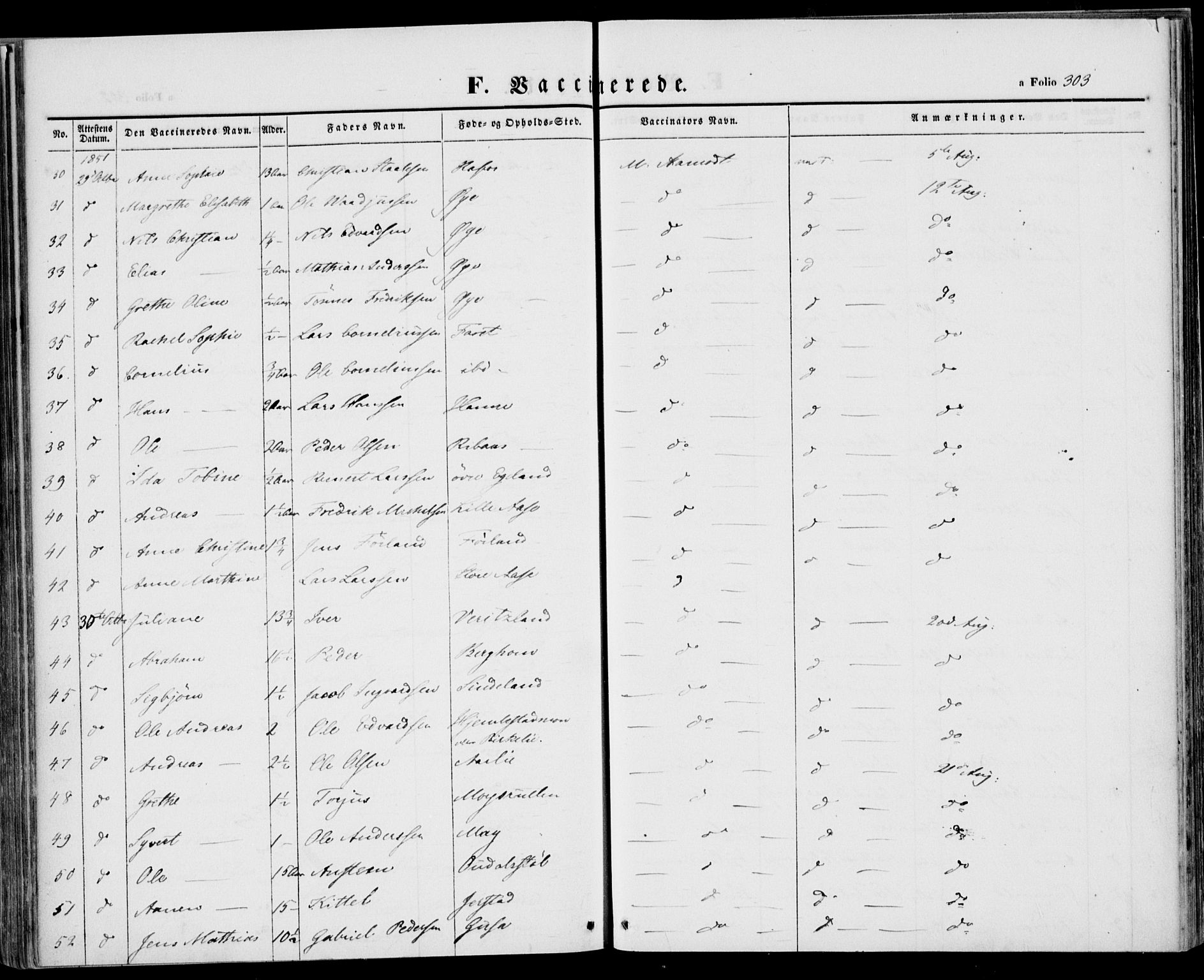 Kvinesdal sokneprestkontor, AV/SAK-1111-0026/F/Fa/Fab/L0005: Parish register (official) no. A 5, 1844-1857, p. 303