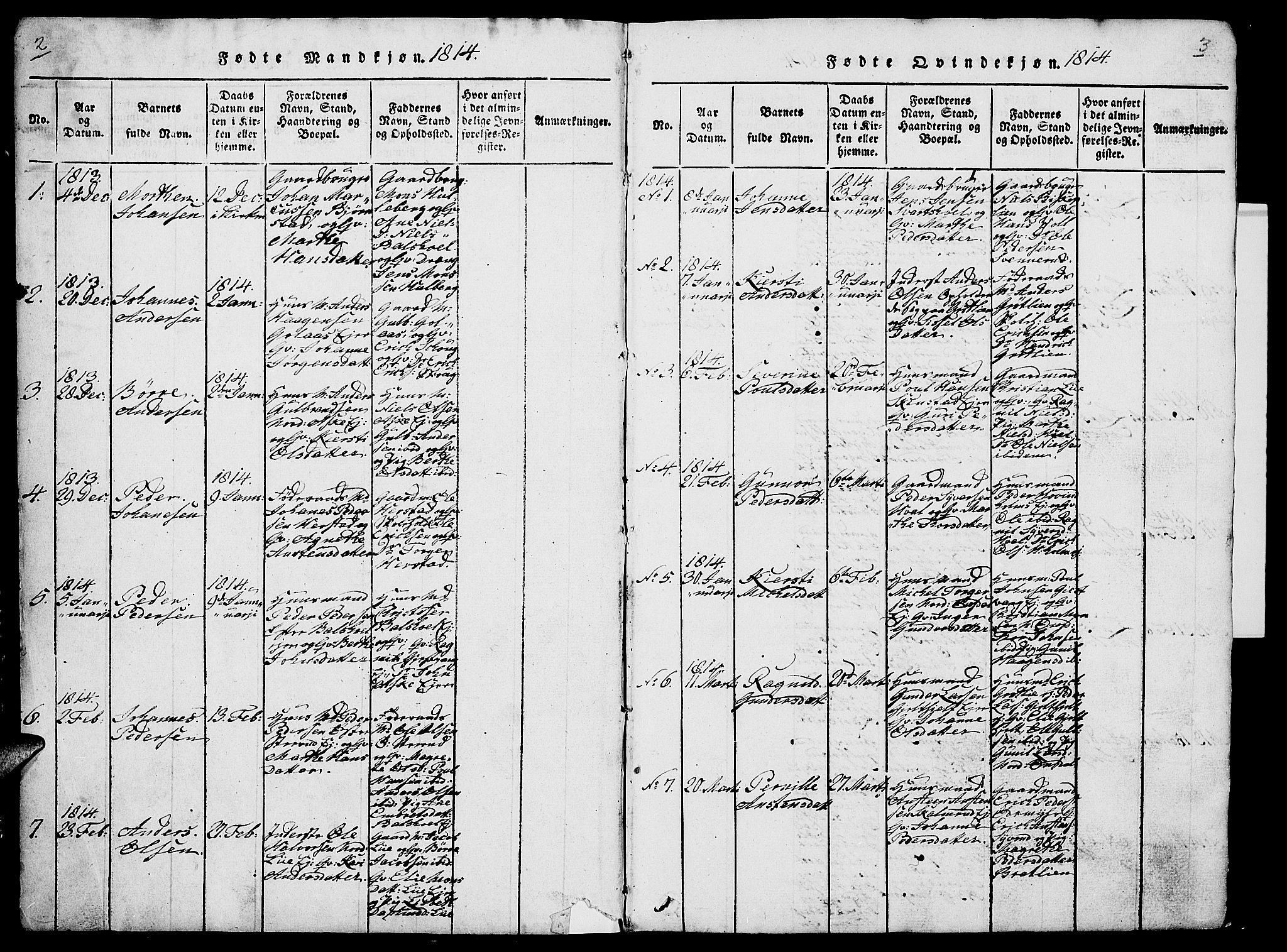 Nes prestekontor, Hedmark, AV/SAH-PREST-020/L/La/L0003: Parish register (copy) no. 3, 1814-1831, p. 2-3