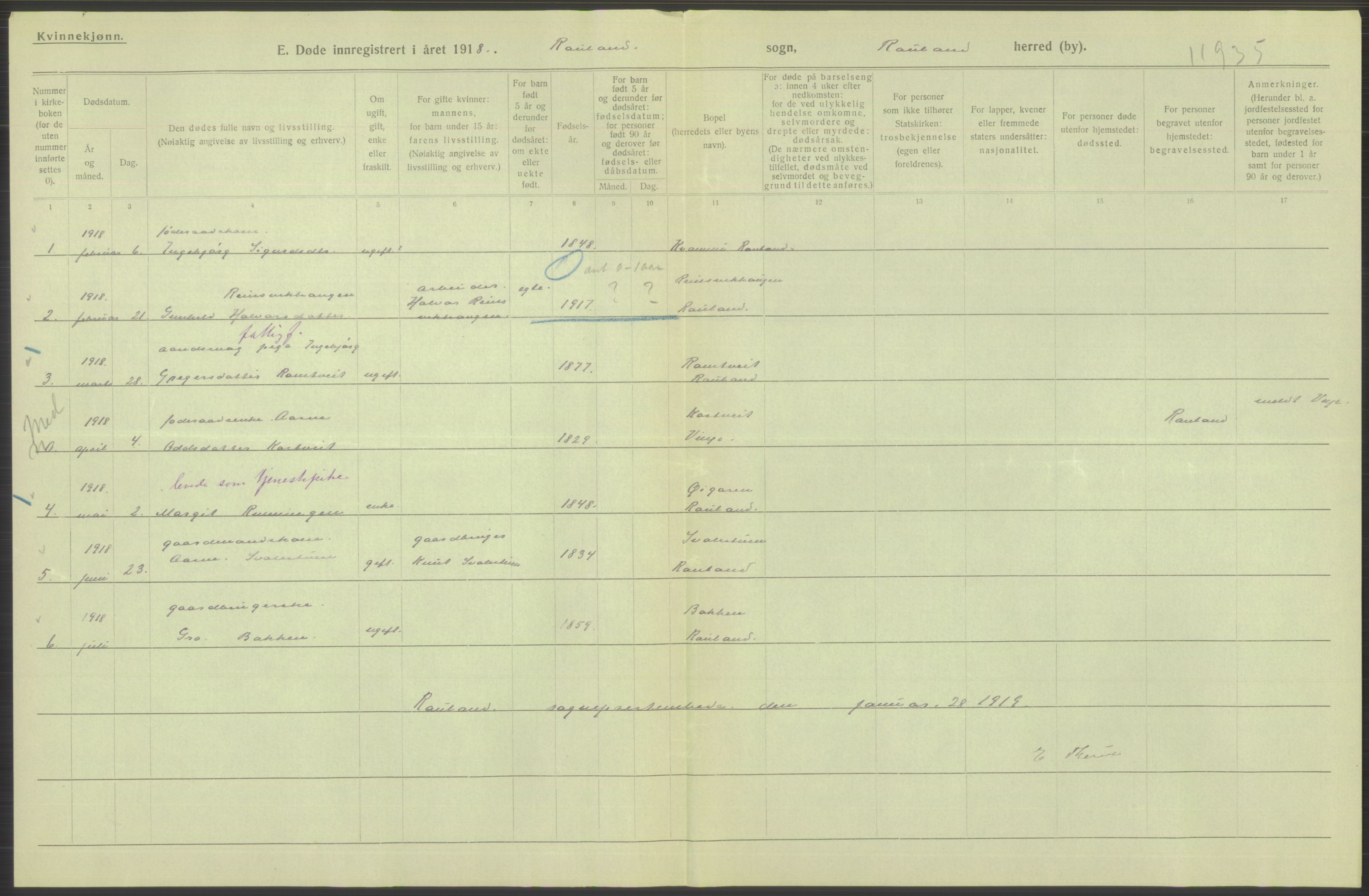 Statistisk sentralbyrå, Sosiodemografiske emner, Befolkning, AV/RA-S-2228/D/Df/Dfb/Dfbh/L0026: Telemark fylke: Døde. Bygder og byer., 1918, p. 340