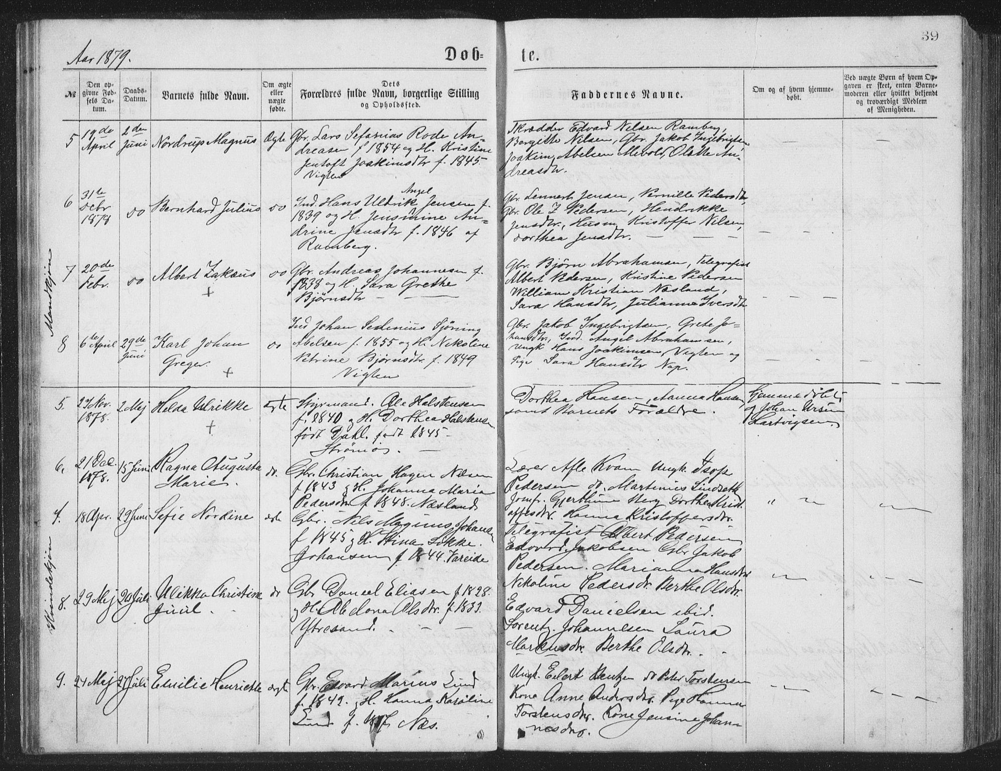 Ministerialprotokoller, klokkerbøker og fødselsregistre - Nordland, AV/SAT-A-1459/885/L1213: Parish register (copy) no. 885C02, 1874-1892, p. 39