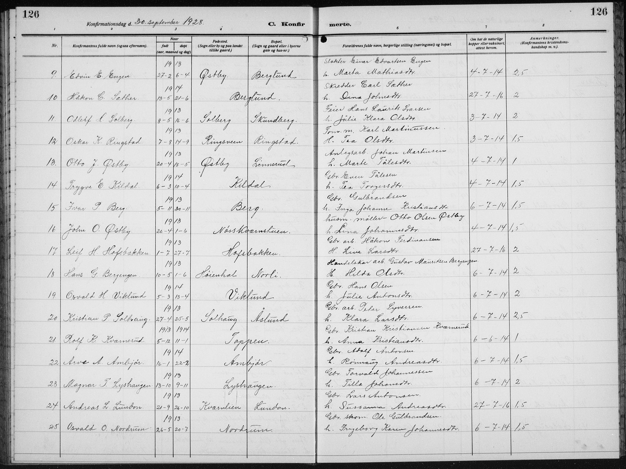 Biri prestekontor, SAH/PREST-096/H/Ha/Hab/L0007: Parish register (copy) no. 7, 1919-1941, p. 126