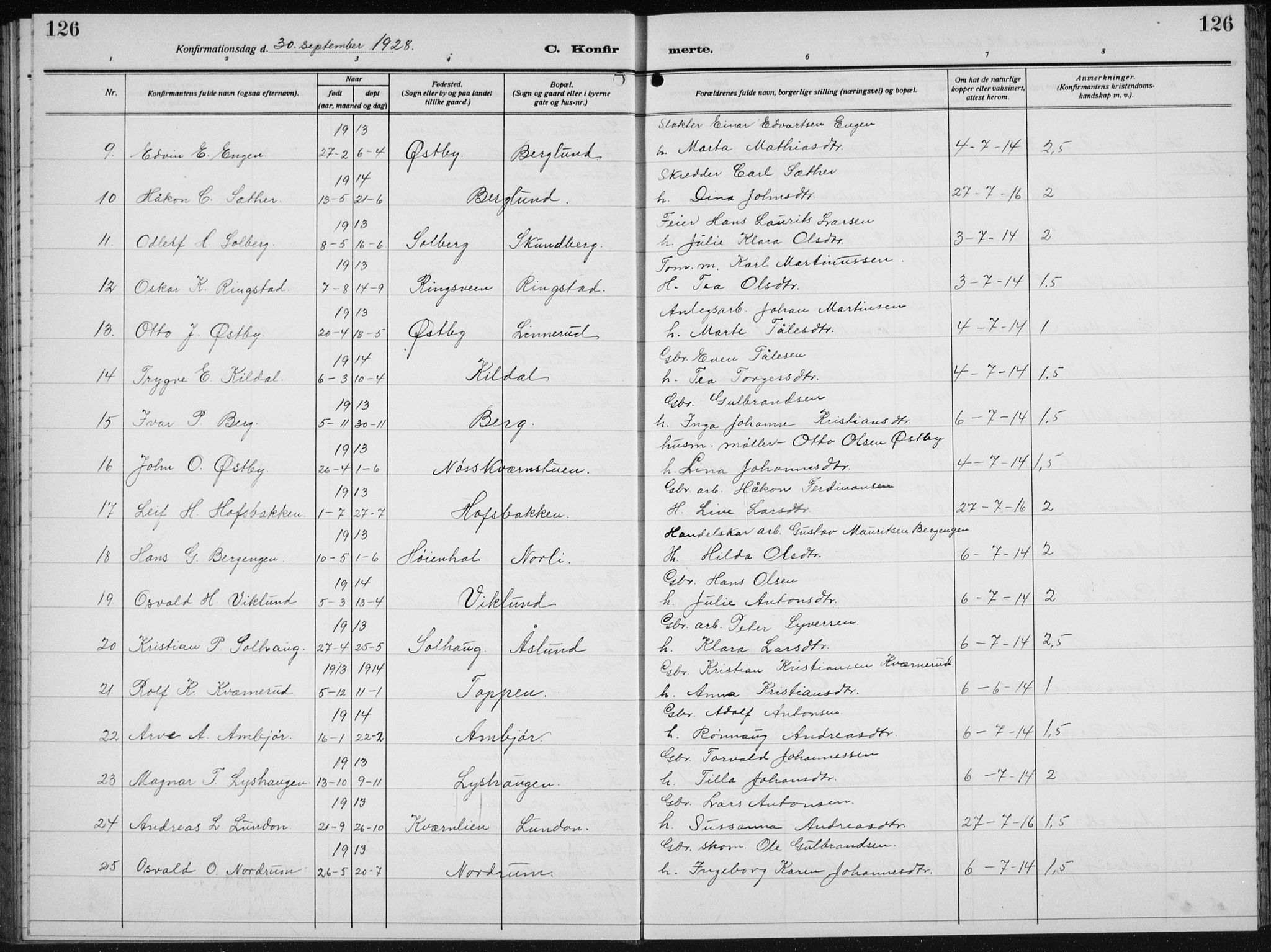 Biri prestekontor, AV/SAH-PREST-096/H/Ha/Hab/L0007: Parish register (copy) no. 7, 1919-1941, p. 126