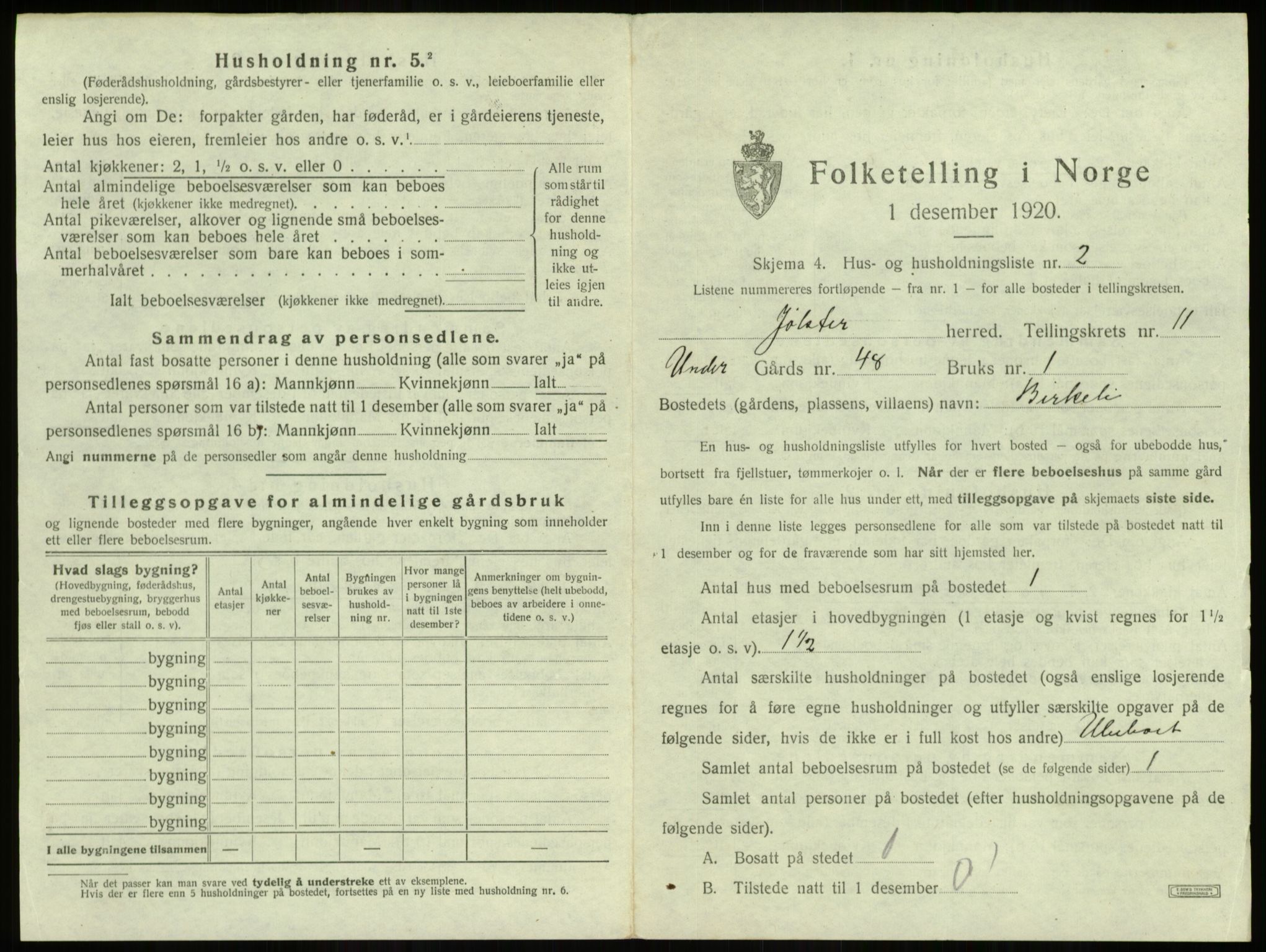 SAB, 1920 census for Jølster, 1920, p. 681