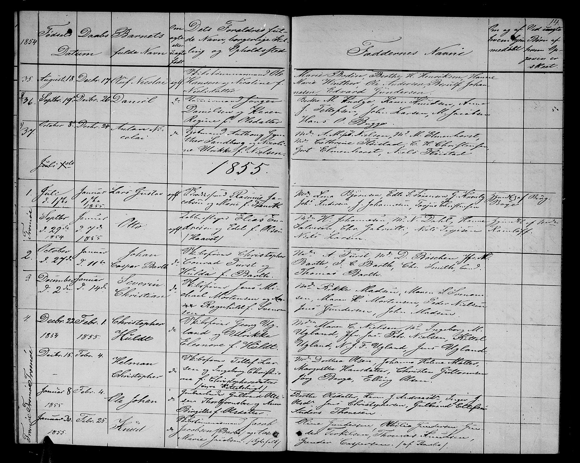 Arendal sokneprestkontor, Trefoldighet, SAK/1111-0040/F/Fb/L0003: Parish register (copy) no. B 3, 1851-1860, p. 14