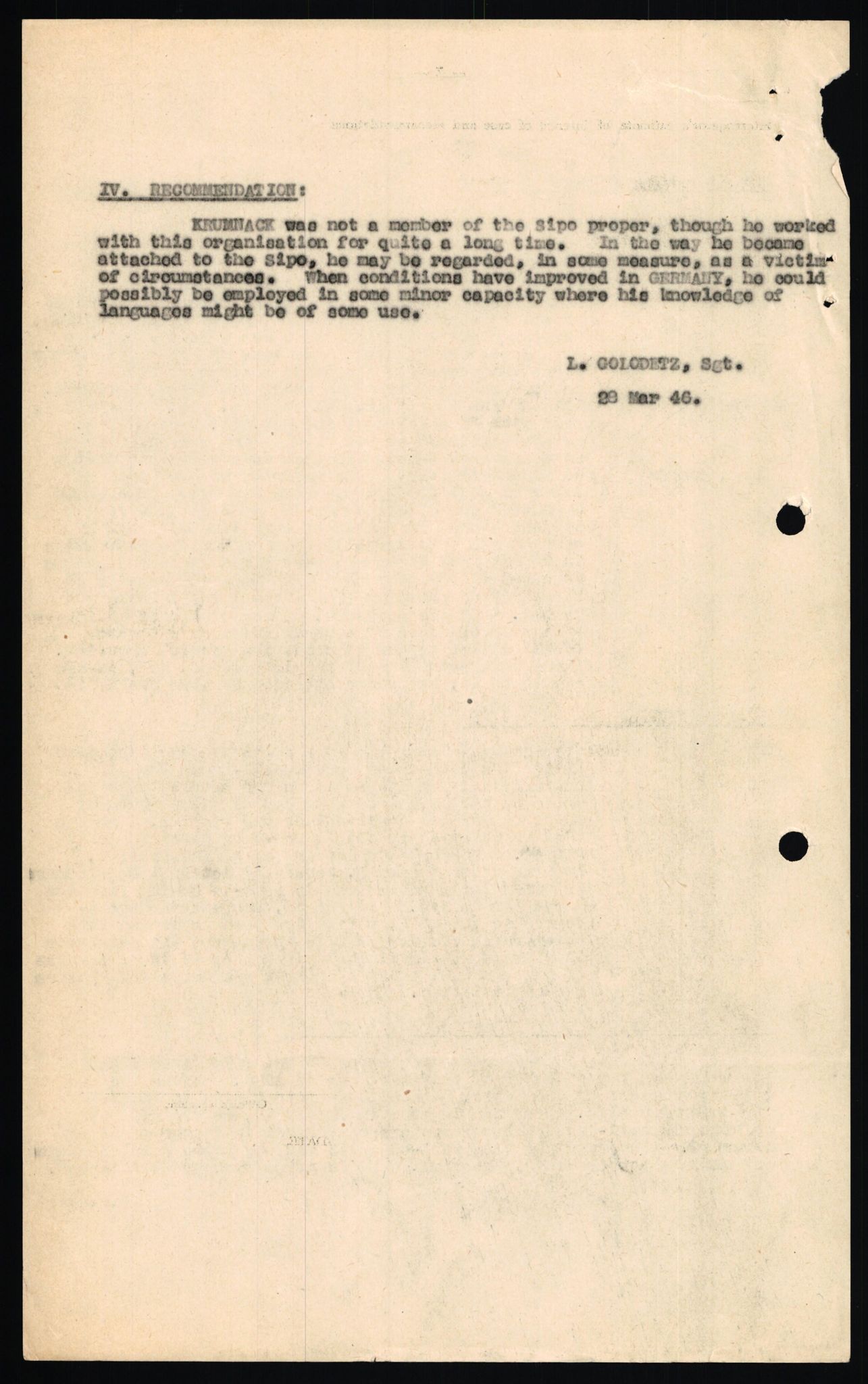 Forsvaret, Forsvarets overkommando II, AV/RA-RAFA-3915/D/Db/L0018: CI Questionaires. Tyske okkupasjonsstyrker i Norge. Tyskere., 1945-1946, p. 361