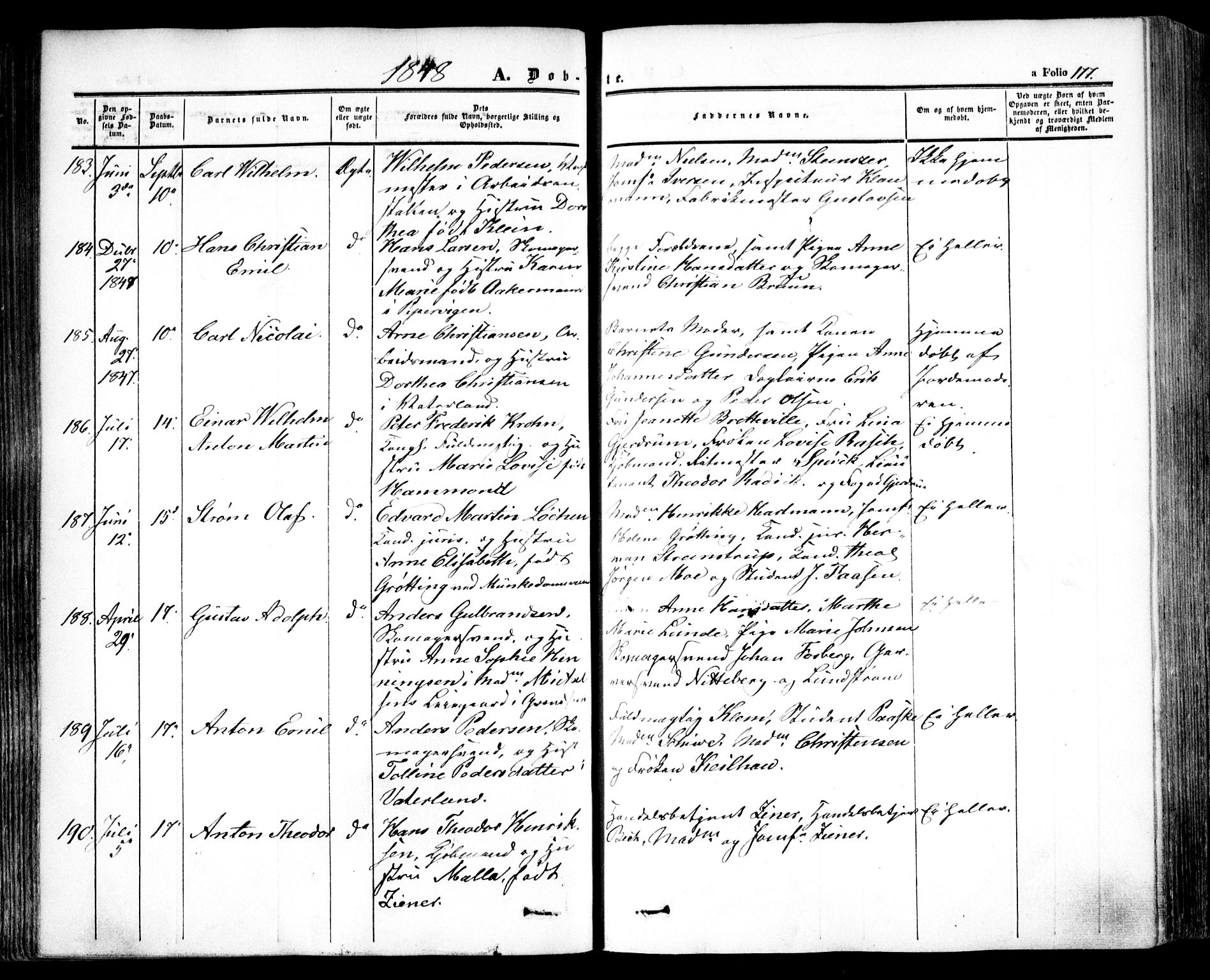 Oslo domkirke Kirkebøker, SAO/A-10752/F/Fa/L0013: Parish register (official) no. 13, 1844-1864, p. 177