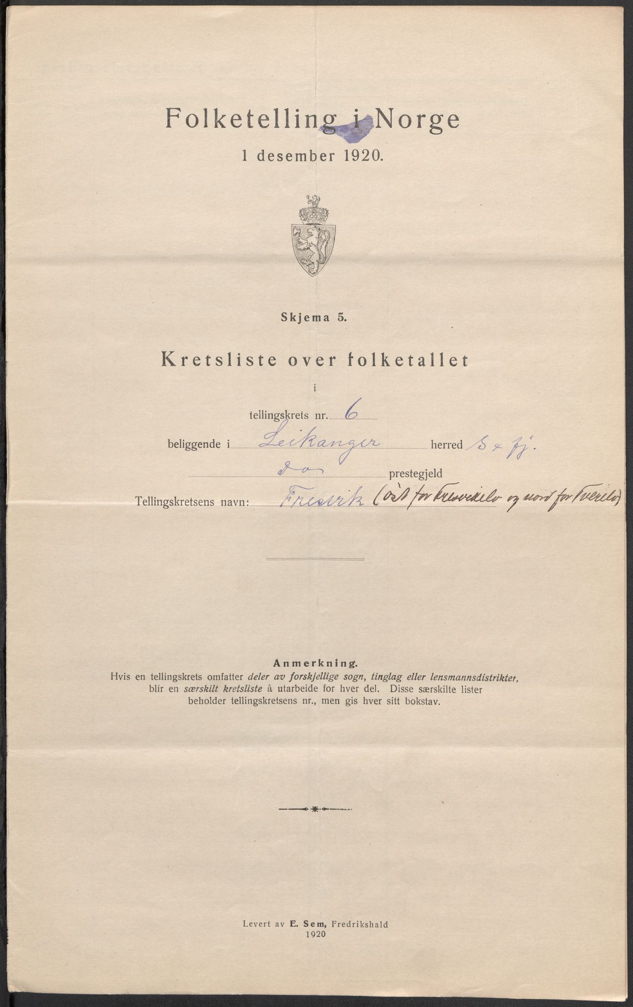 SAB, 1920 census for Leikanger, 1920, p. 22