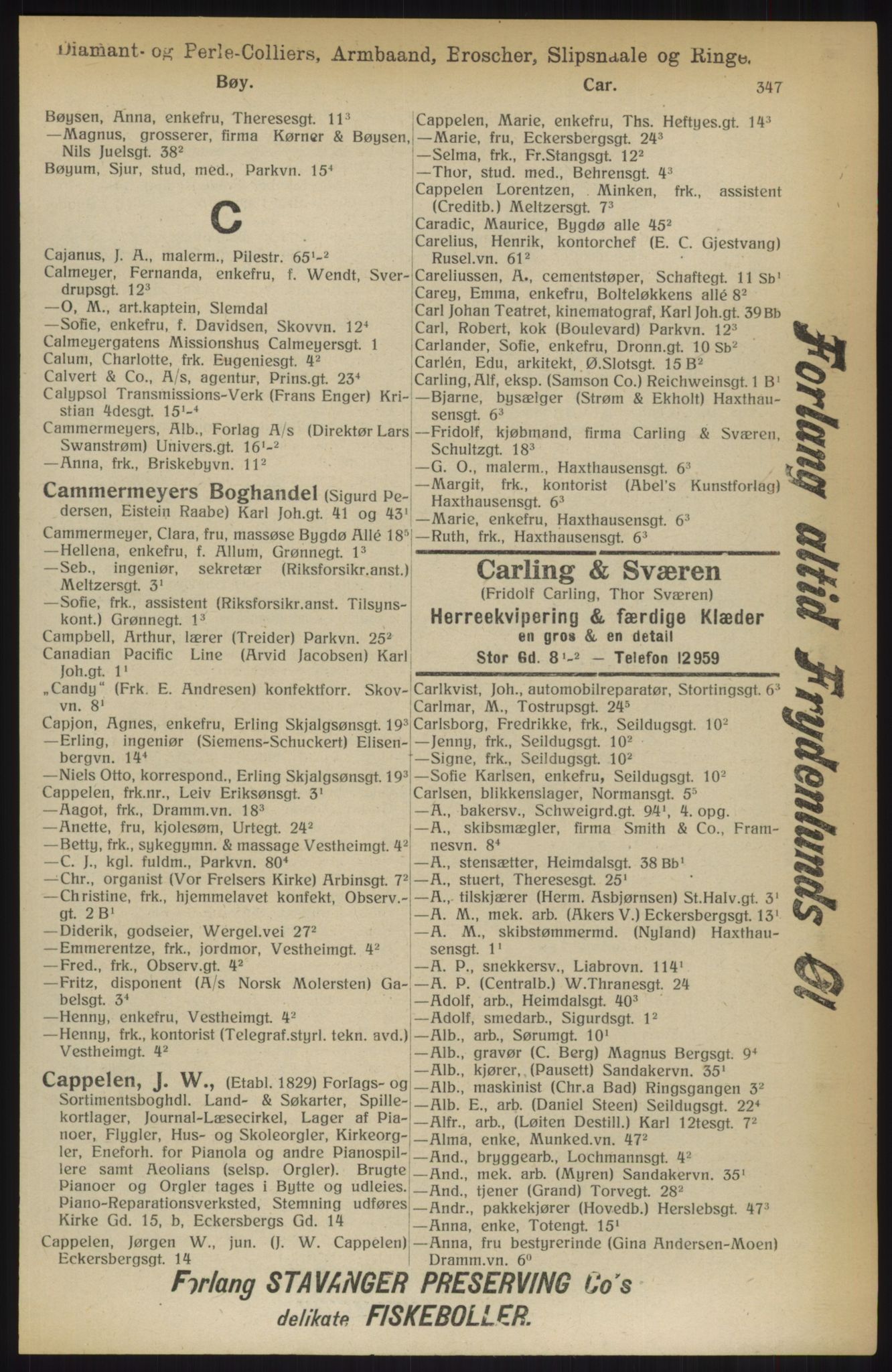 Kristiania/Oslo adressebok, PUBL/-, 1914, p. 347