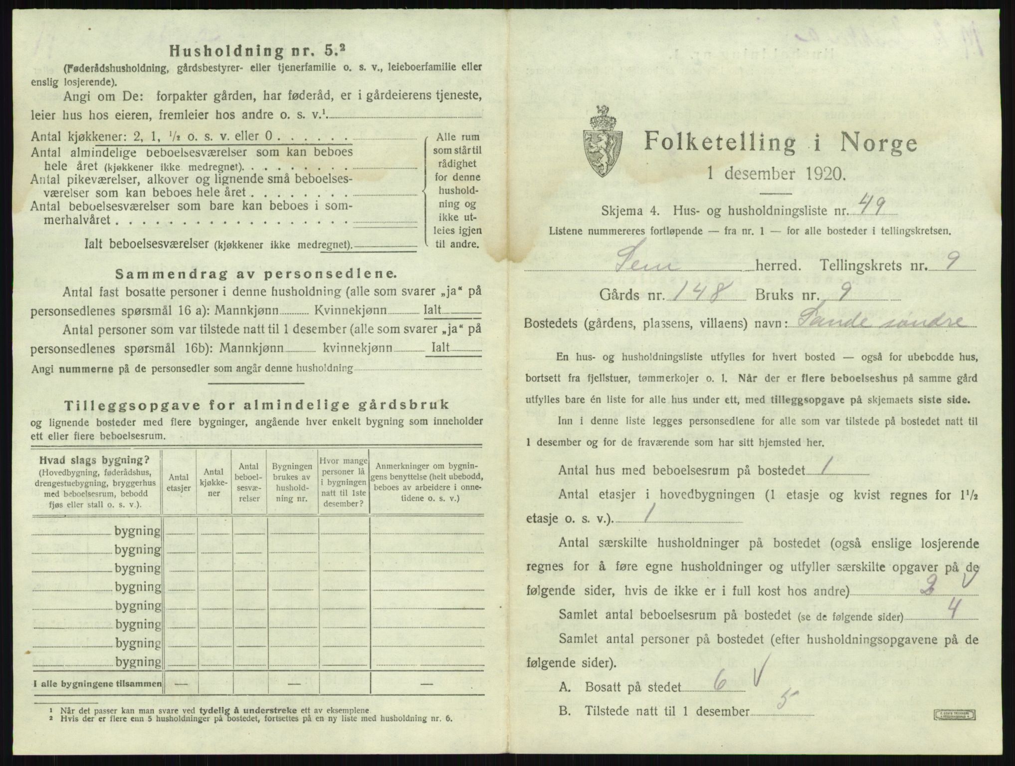 SAKO, 1920 census for Sem, 1920, p. 2052