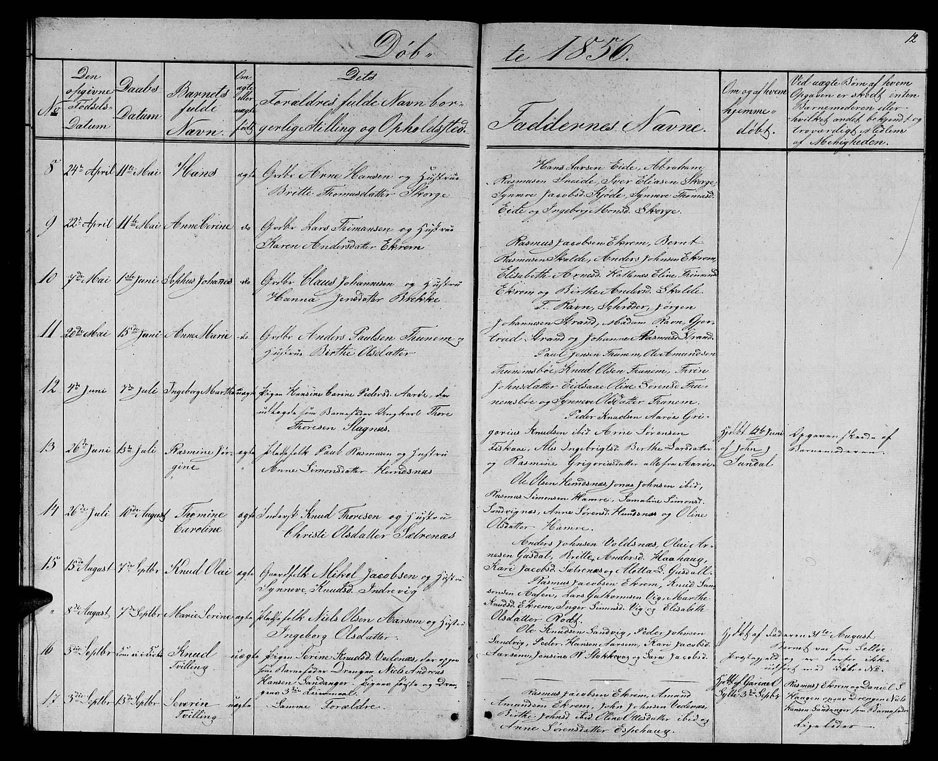 Ministerialprotokoller, klokkerbøker og fødselsregistre - Møre og Romsdal, AV/SAT-A-1454/501/L0015: Parish register (copy) no. 501C01, 1854-1867, p. 12