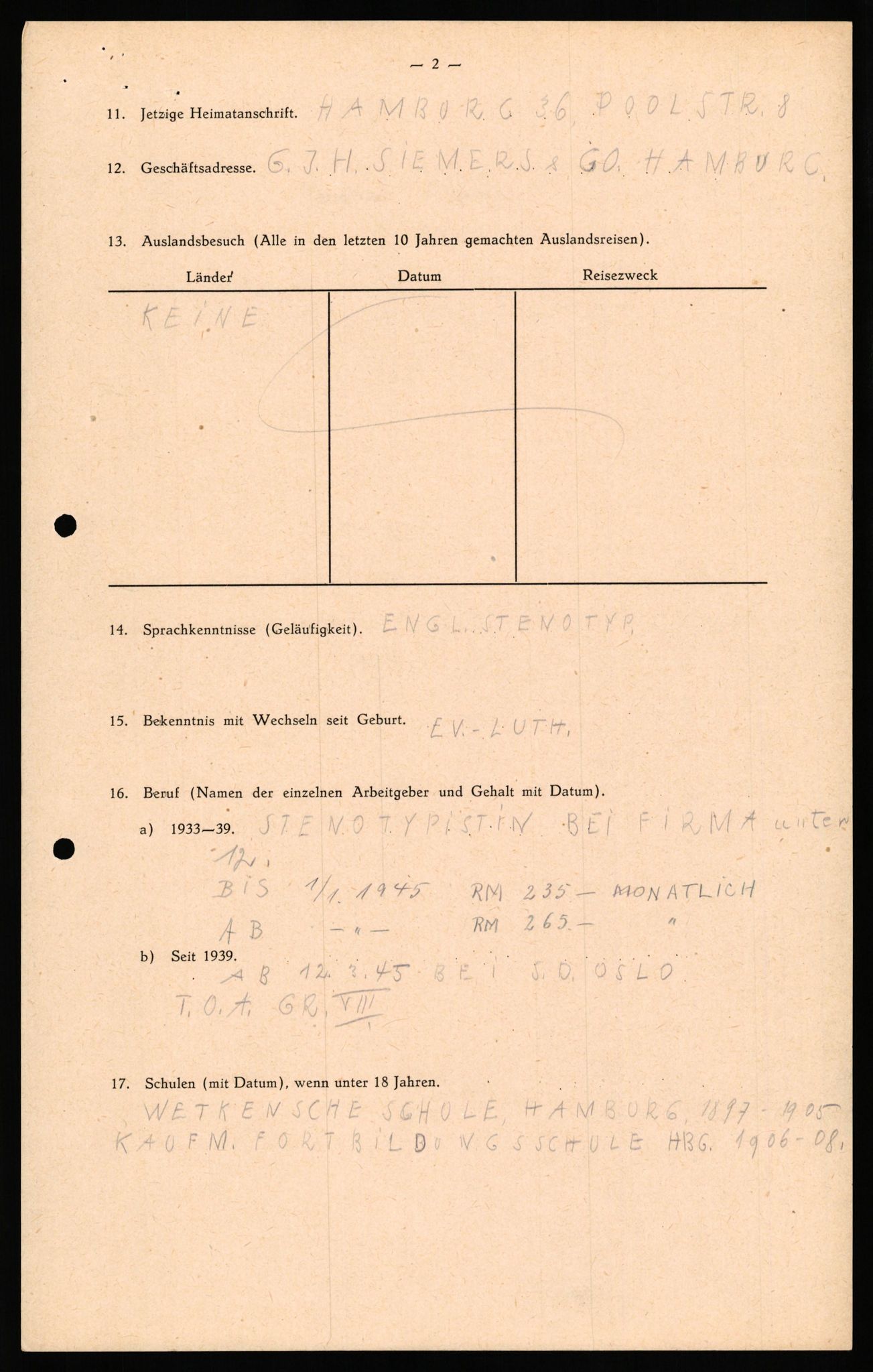 Forsvaret, Forsvarets overkommando II, RA/RAFA-3915/D/Db/L0033: CI Questionaires. Tyske okkupasjonsstyrker i Norge. Tyskere., 1945-1946, p. 288