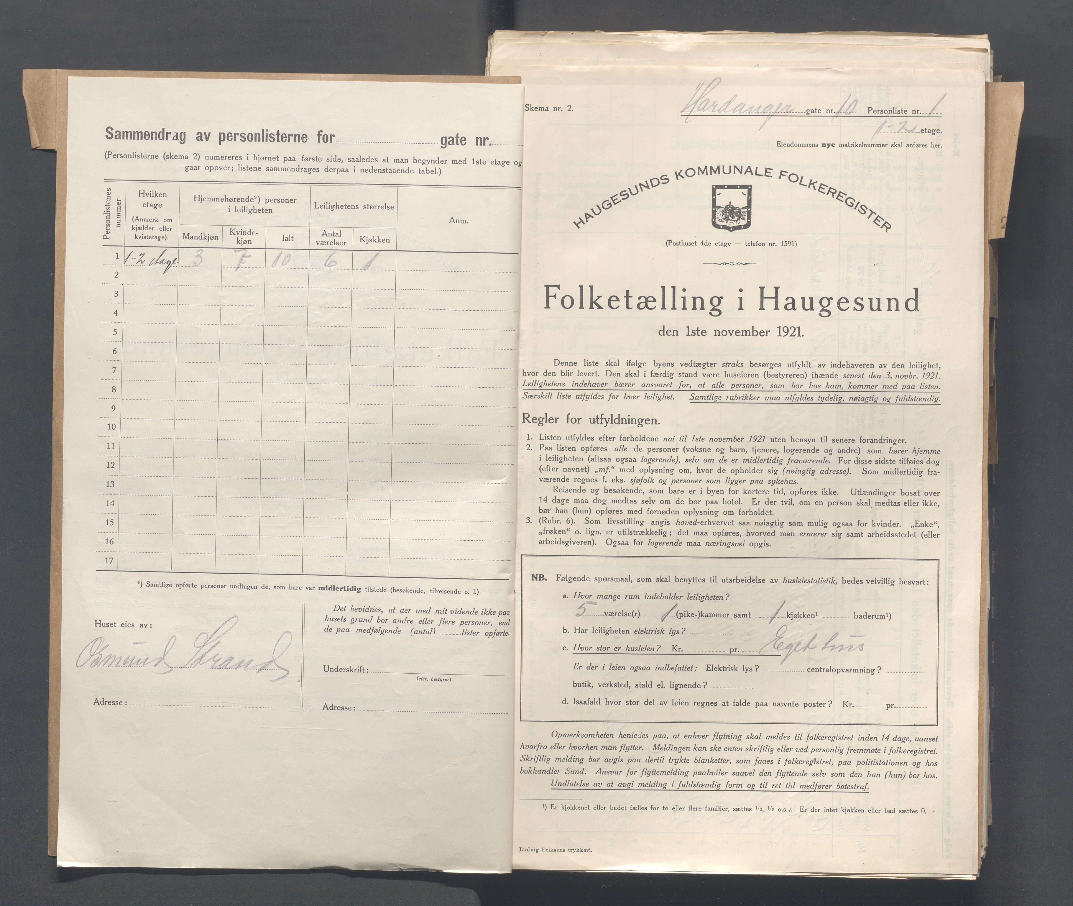 IKAR, Local census 1.11.1921 for Haugesund, 1921, p. 1866