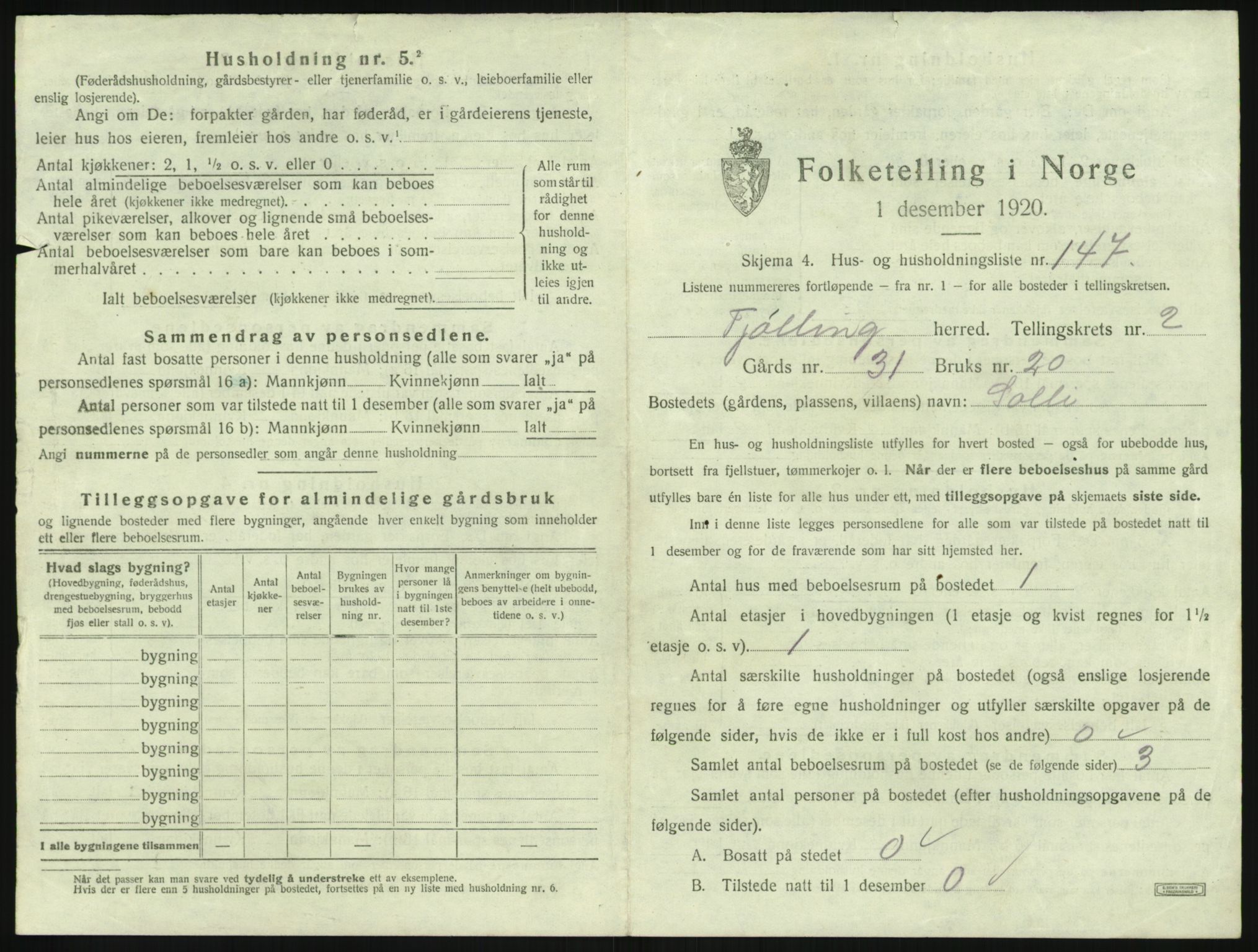 SAKO, 1920 census for Tjølling, 1920, p. 963