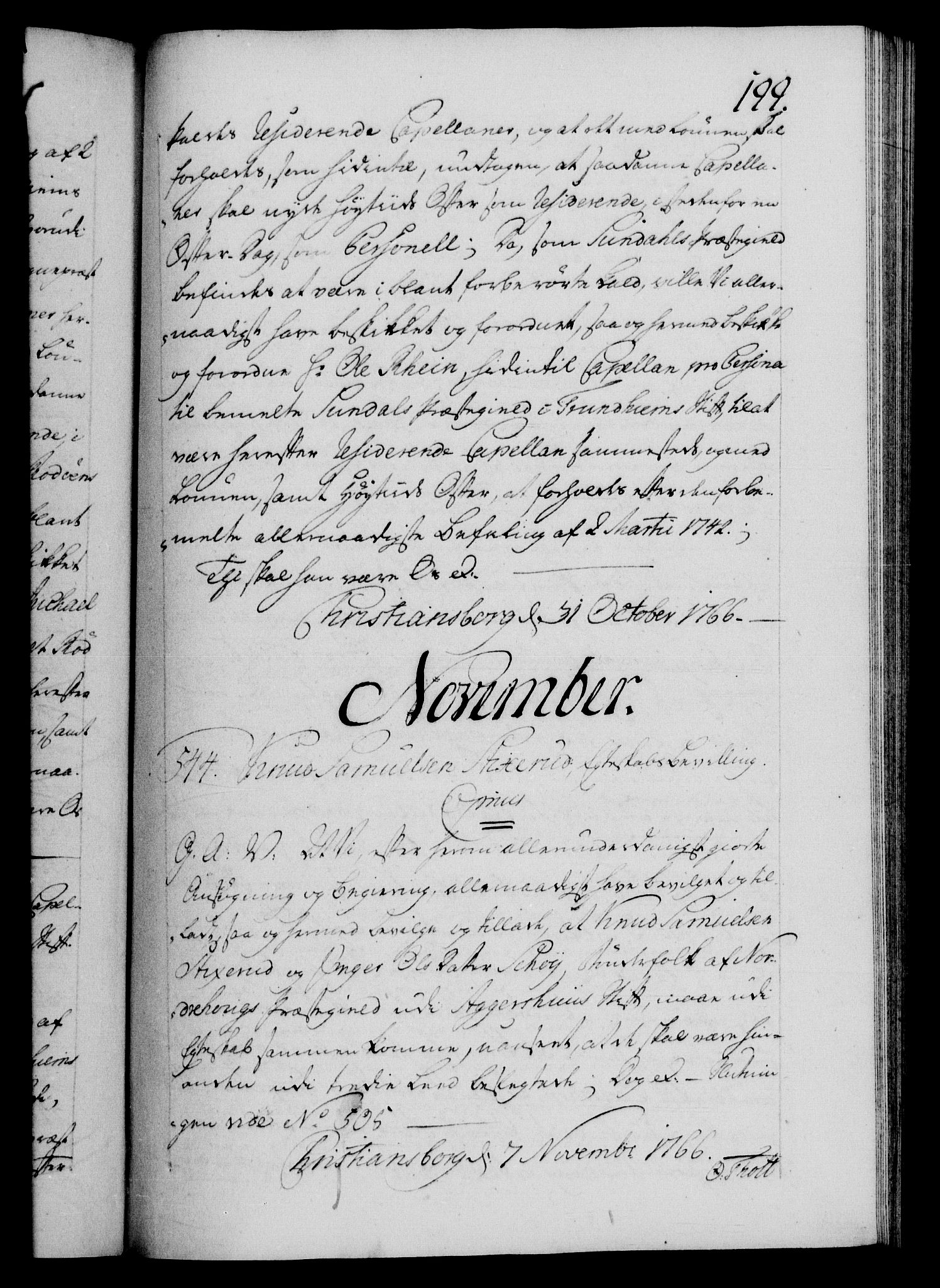 Danske Kanselli 1572-1799, AV/RA-EA-3023/F/Fc/Fca/Fcaa/L0043: Norske registre, 1766-1768, p. 199a