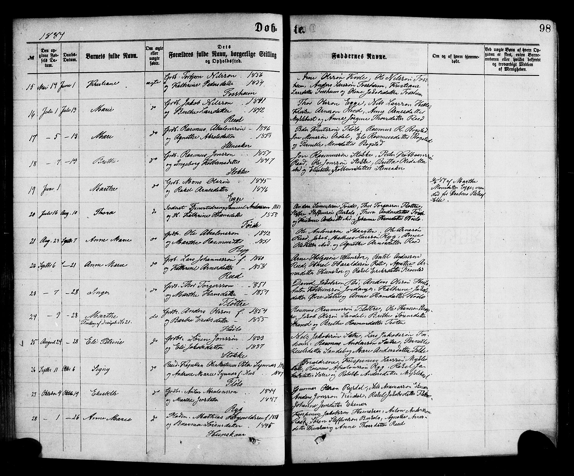 Gloppen sokneprestembete, SAB/A-80101/H/Haa/Haac/L0001: Parish register (official) no. C 1, 1871-1886, p. 98