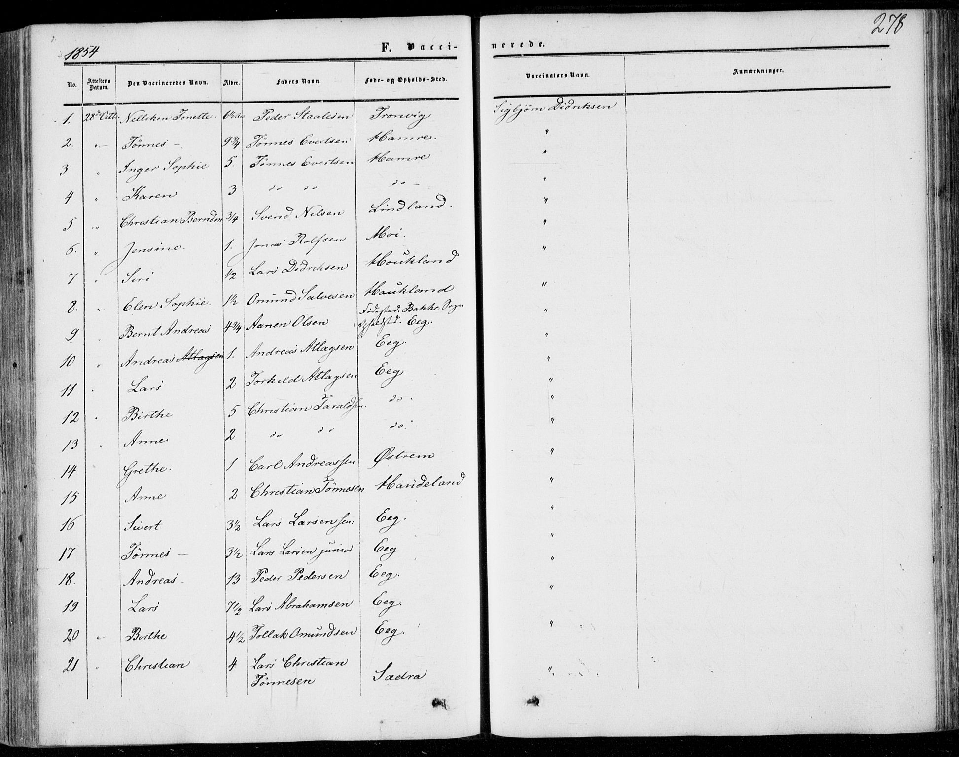 Lund sokneprestkontor, AV/SAST-A-101809/S06/L0009: Parish register (official) no. A 8, 1853-1877, p. 278