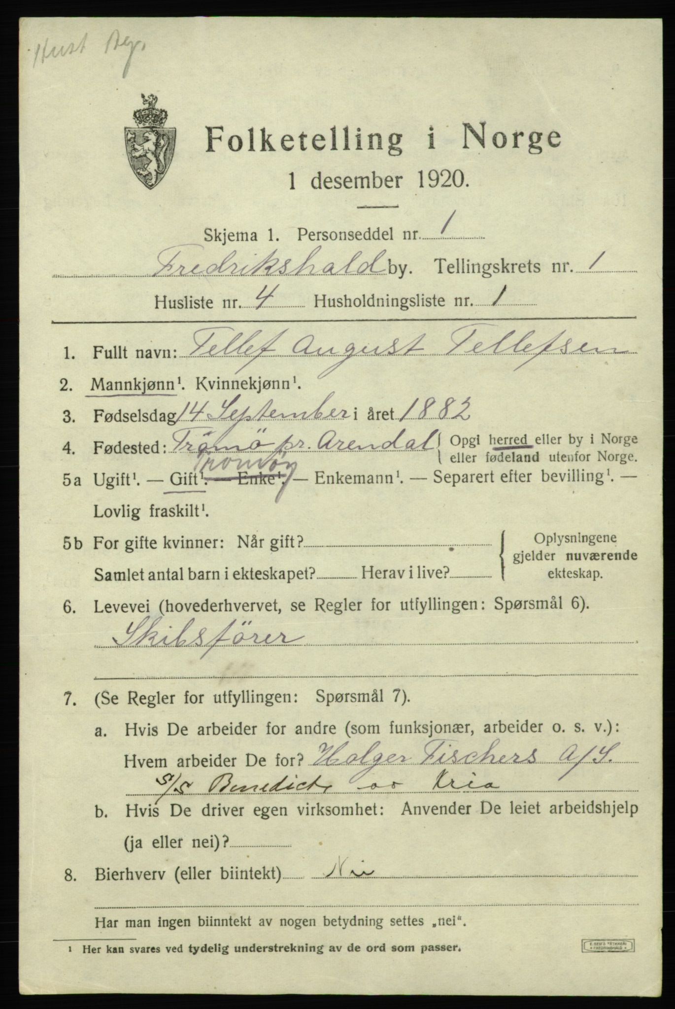 SAO, 1920 census for Fredrikshald, 1920, p. 8066