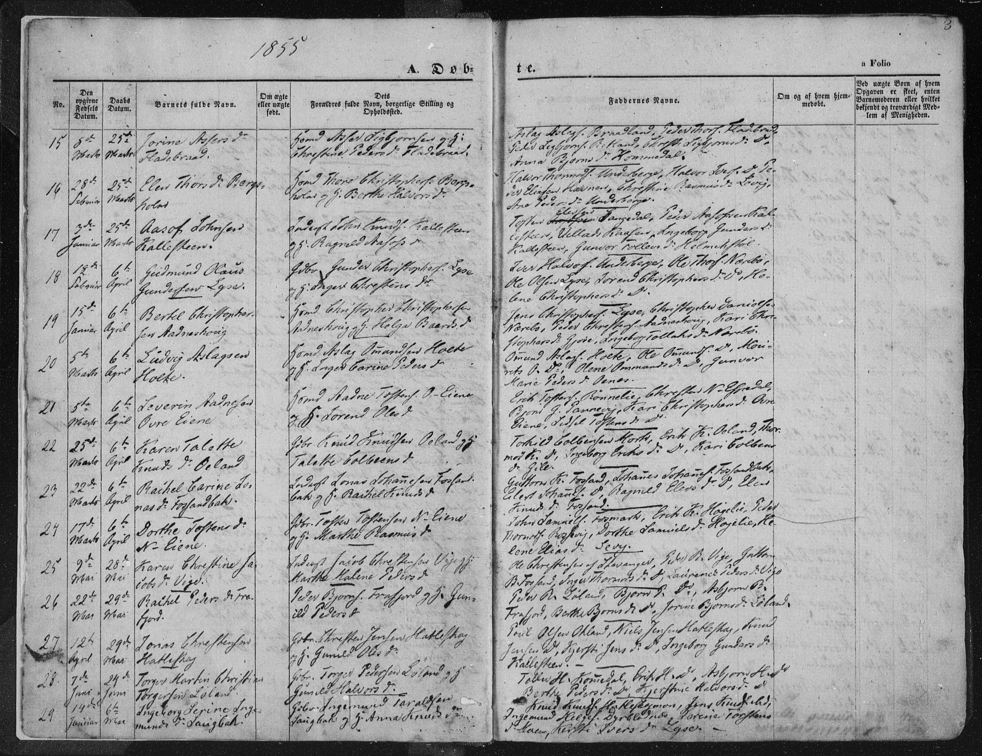 Høgsfjord sokneprestkontor, SAST/A-101624/H/Ha/Haa/L0001: Parish register (official) no. A 1, 1854-1875, p. 3